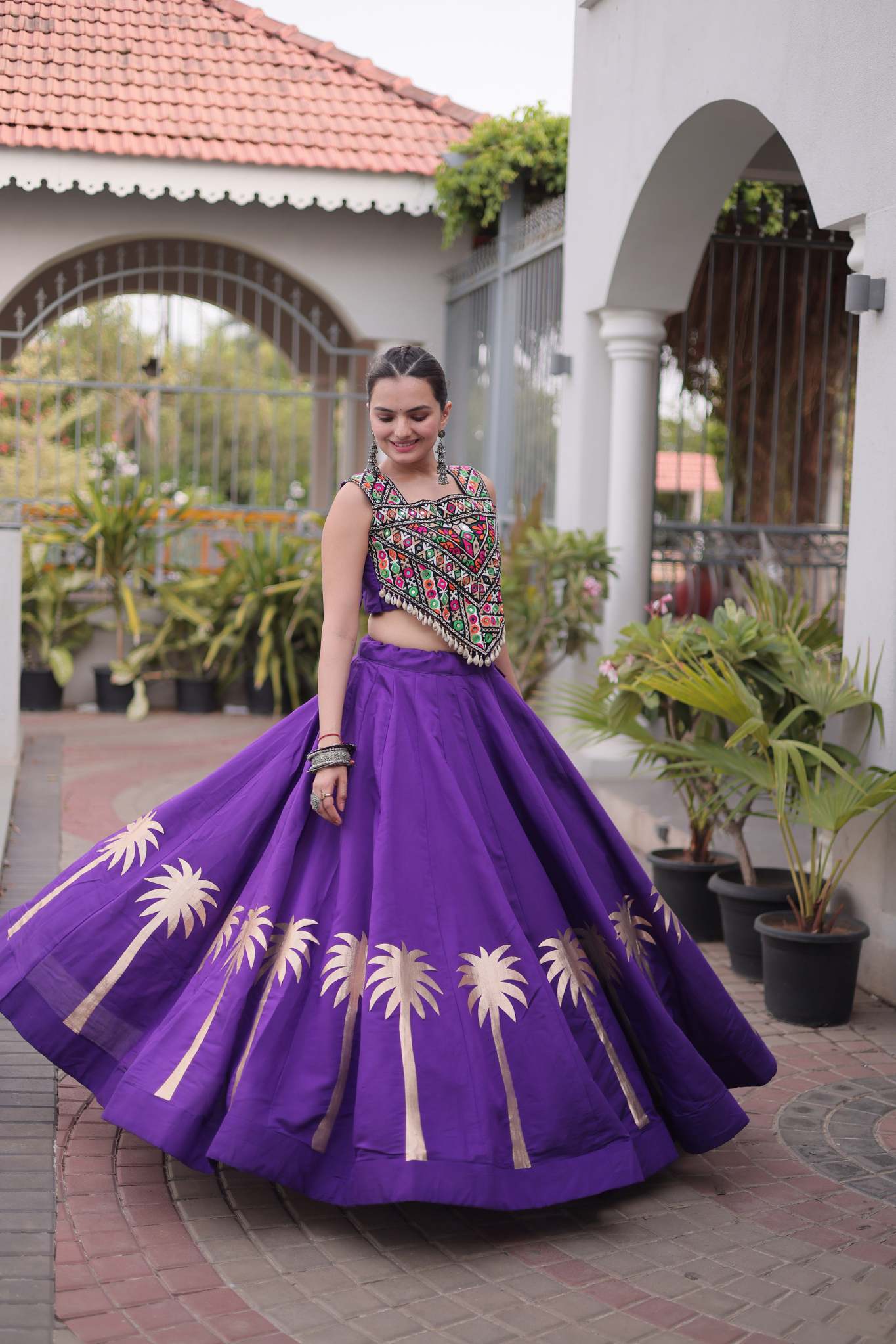 Women's Black Embroidered Lehenga Set with Mirror Work Crop Top | Navratri & Festive Wear