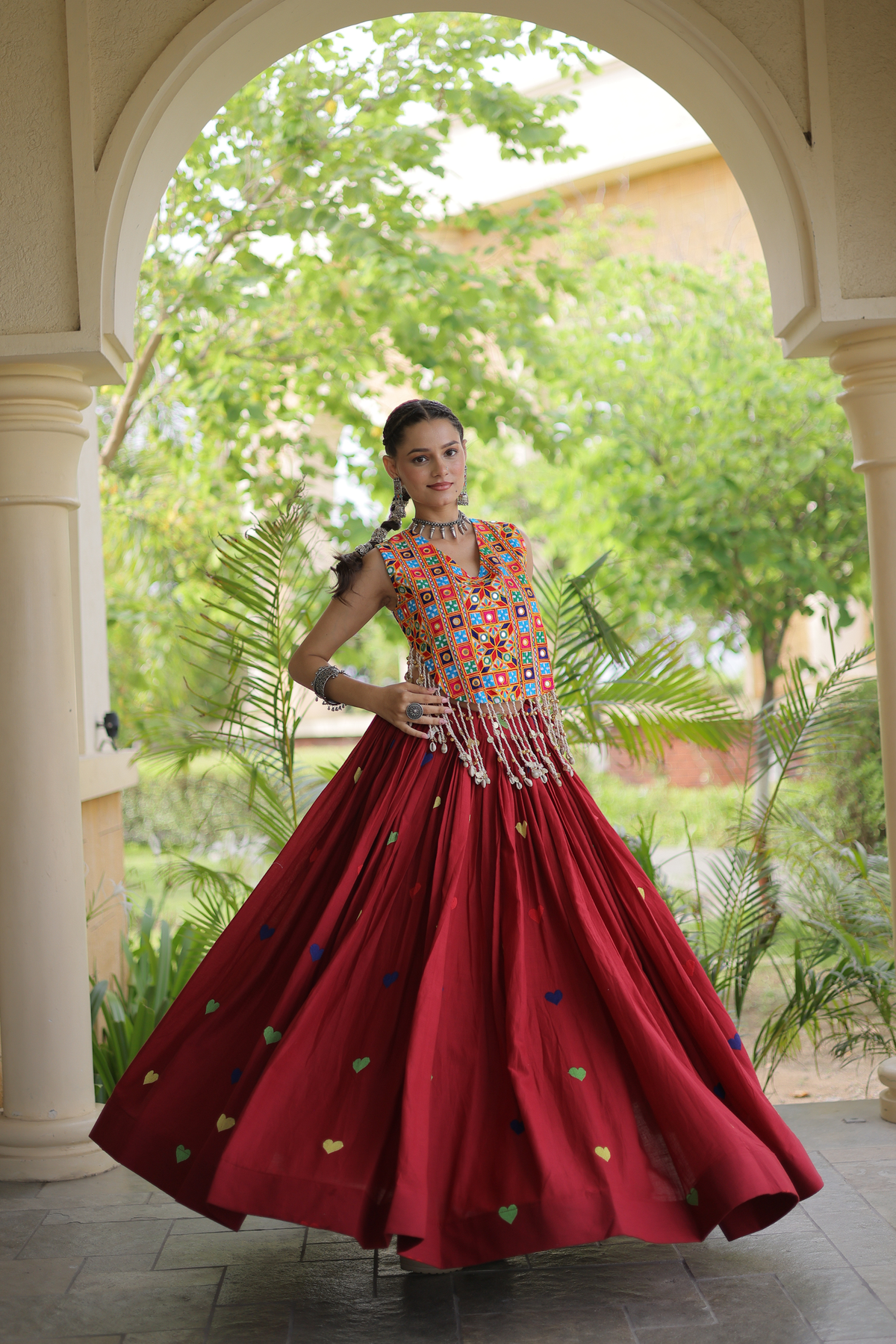 Women’s Designer Embroidered Lehenga Choli Set with Colorful Mirror Work & Flared Skirt
