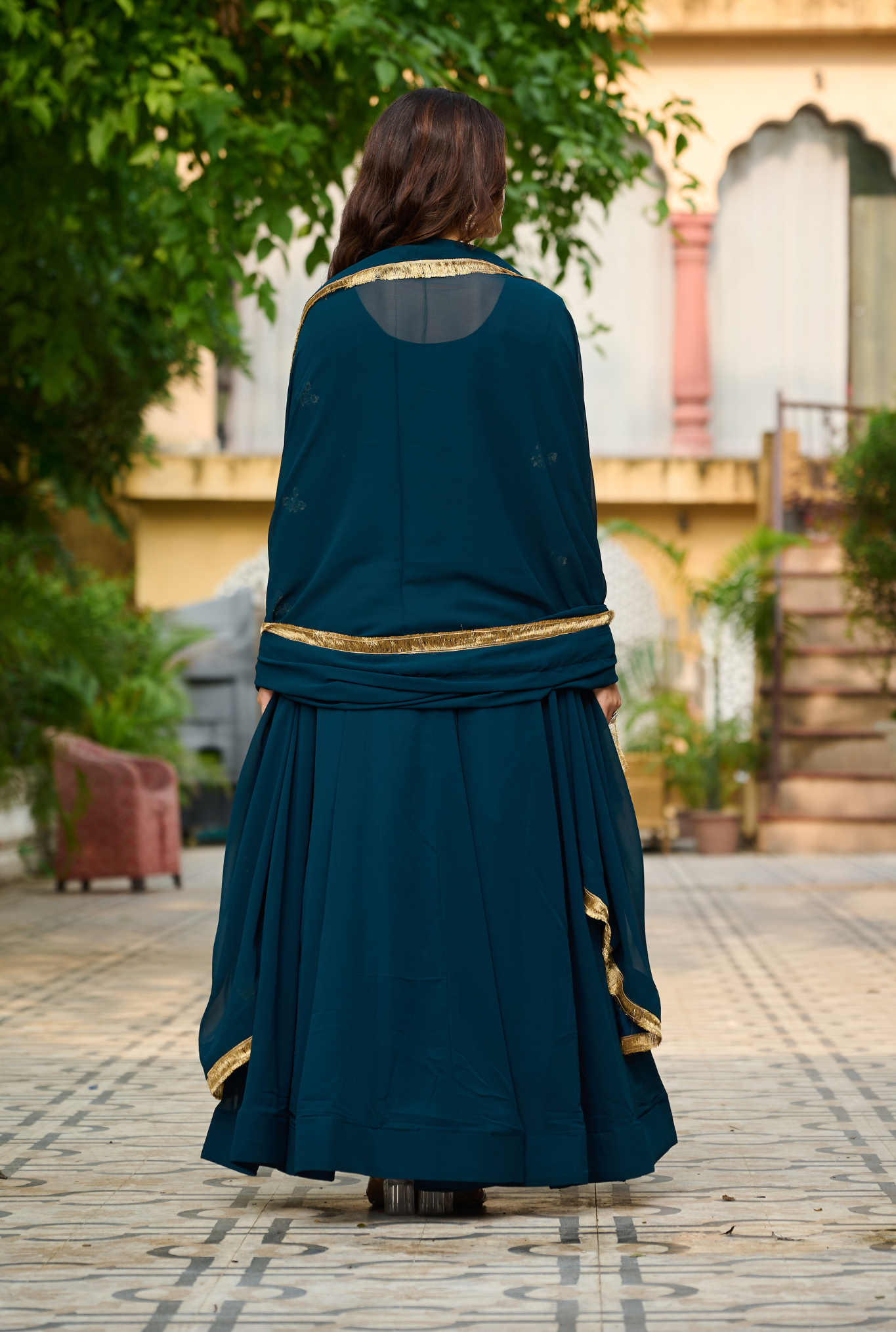 Women's Designer Embroidered Anarkali Gown Set with Dupatta