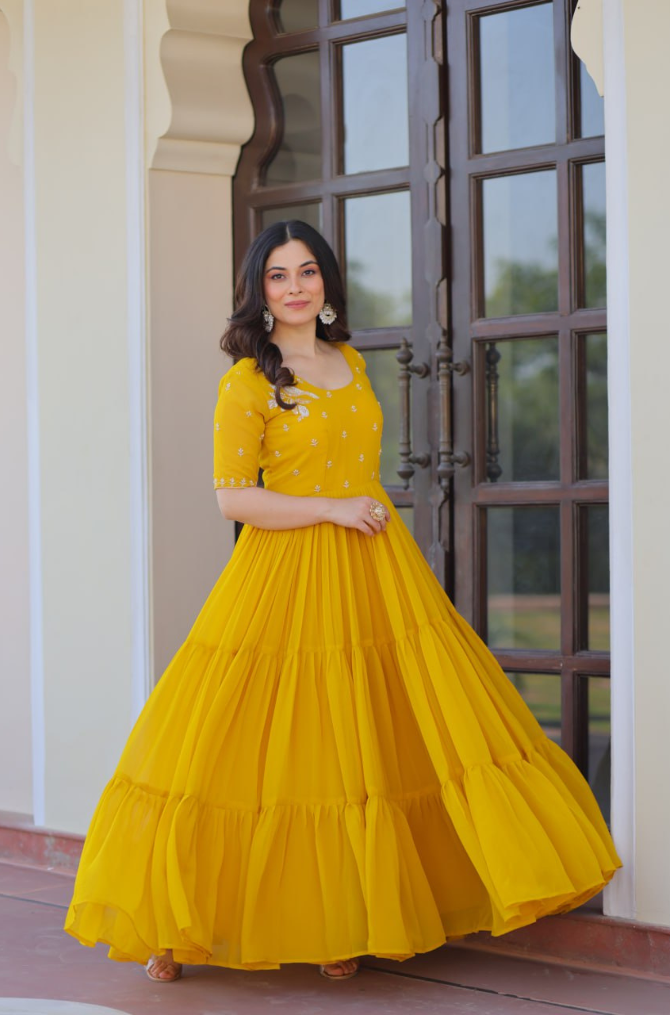 Women's Embroidered Anarkali Gown with Dupatta