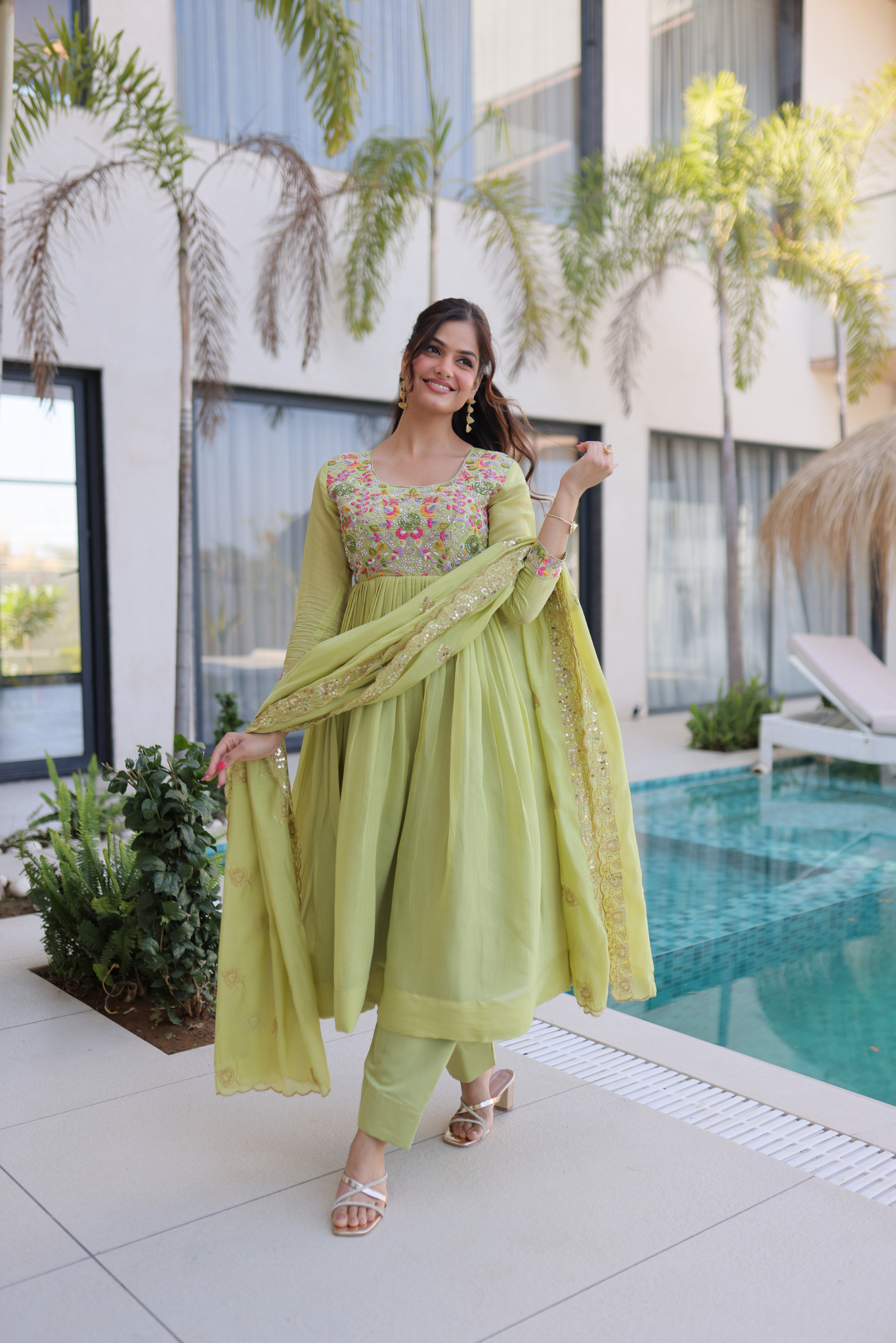 Women's Designer Embroidered Anarkali Suit Set with Dupatta