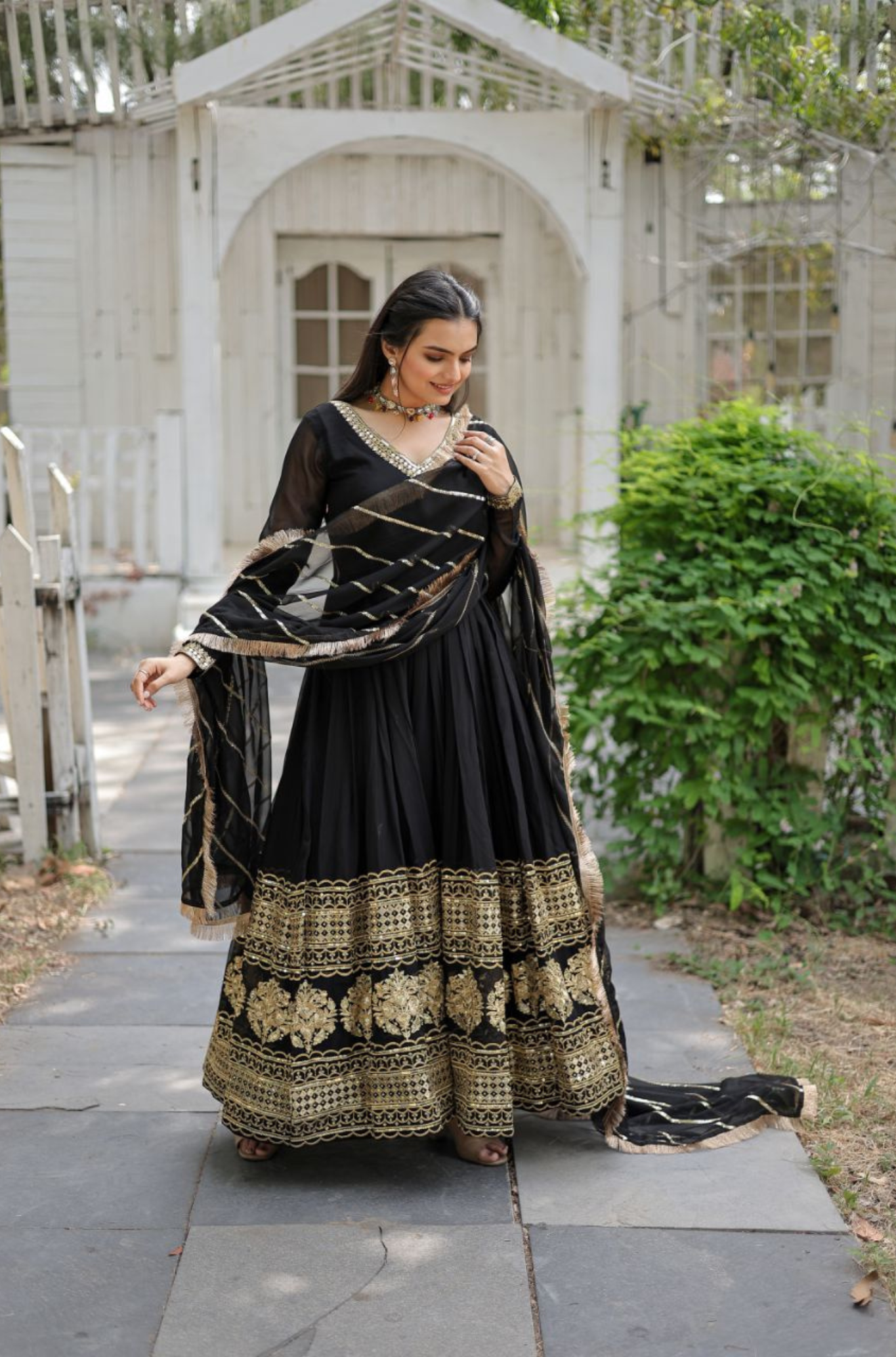 Women's Designer Embroidered Anarkali Gown with Dupatta
