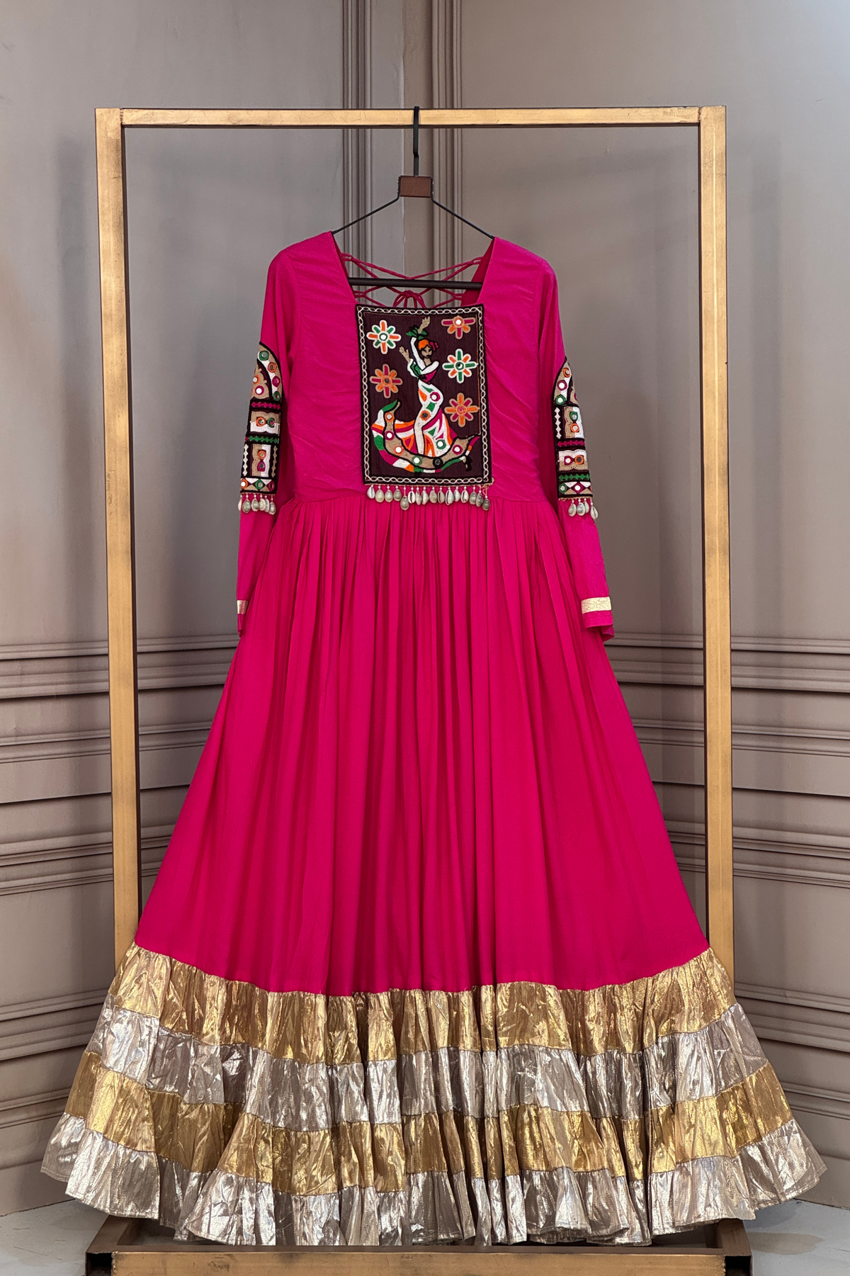 Navratri Special Embroidered Anarkali Gown with Foil Border & Flared Skirt