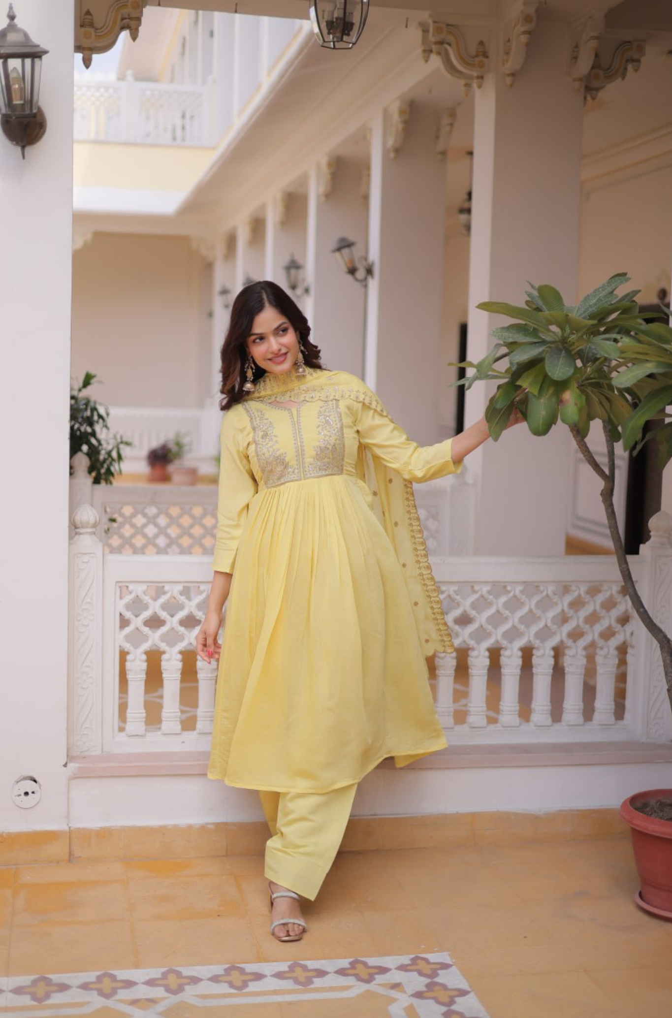 Elegant Embroidered Anarkali Kurta Set for Women with Dupatta & Pant