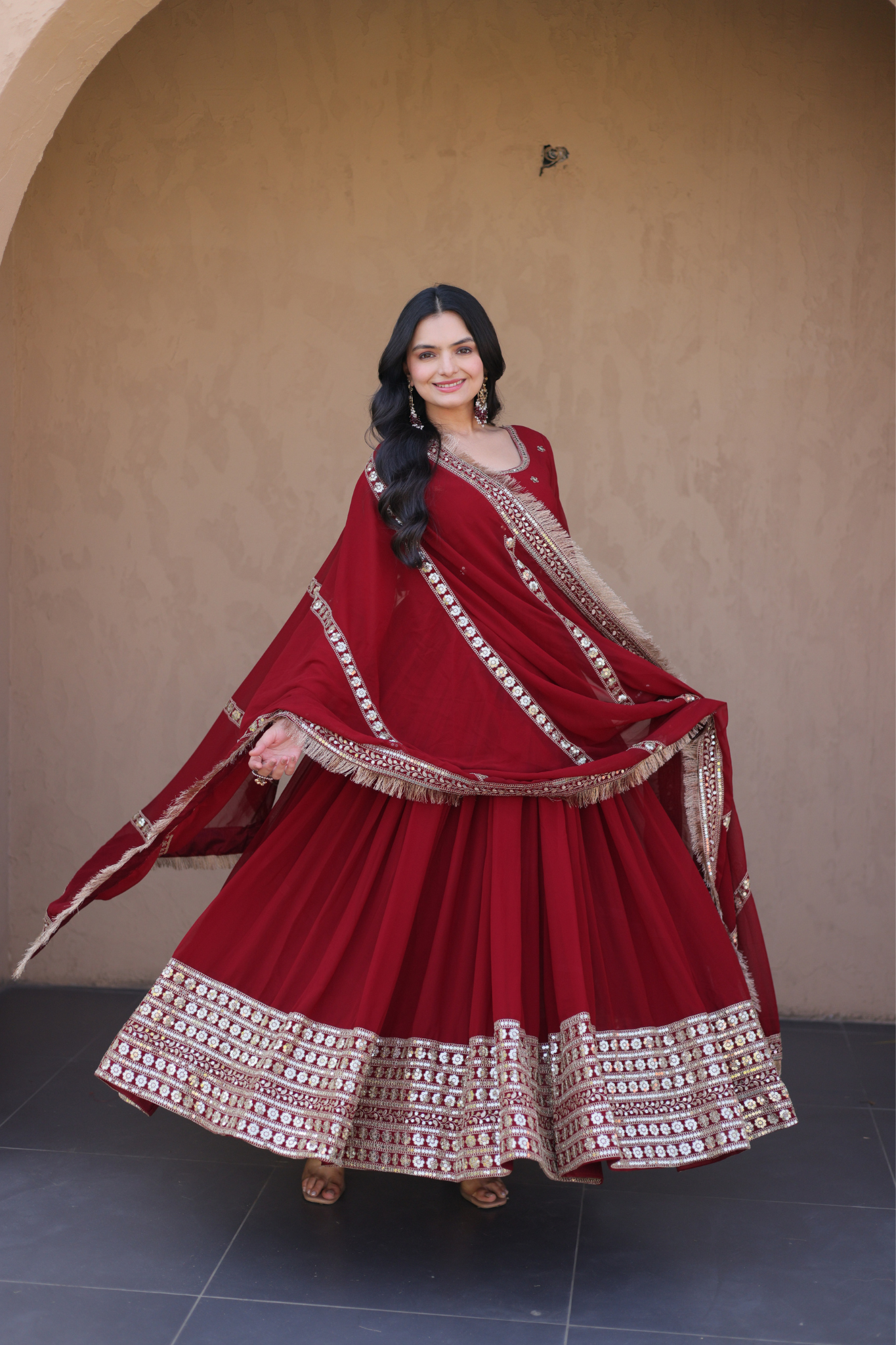 Women's Embroidered Anarkali Gown with Dupatta