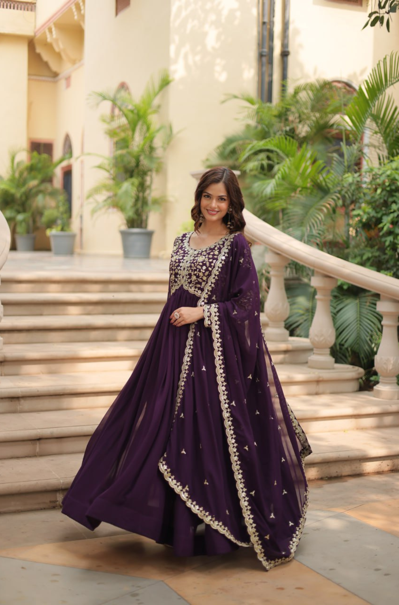 Women's Embroidered Anarkali Gown with Dupatta