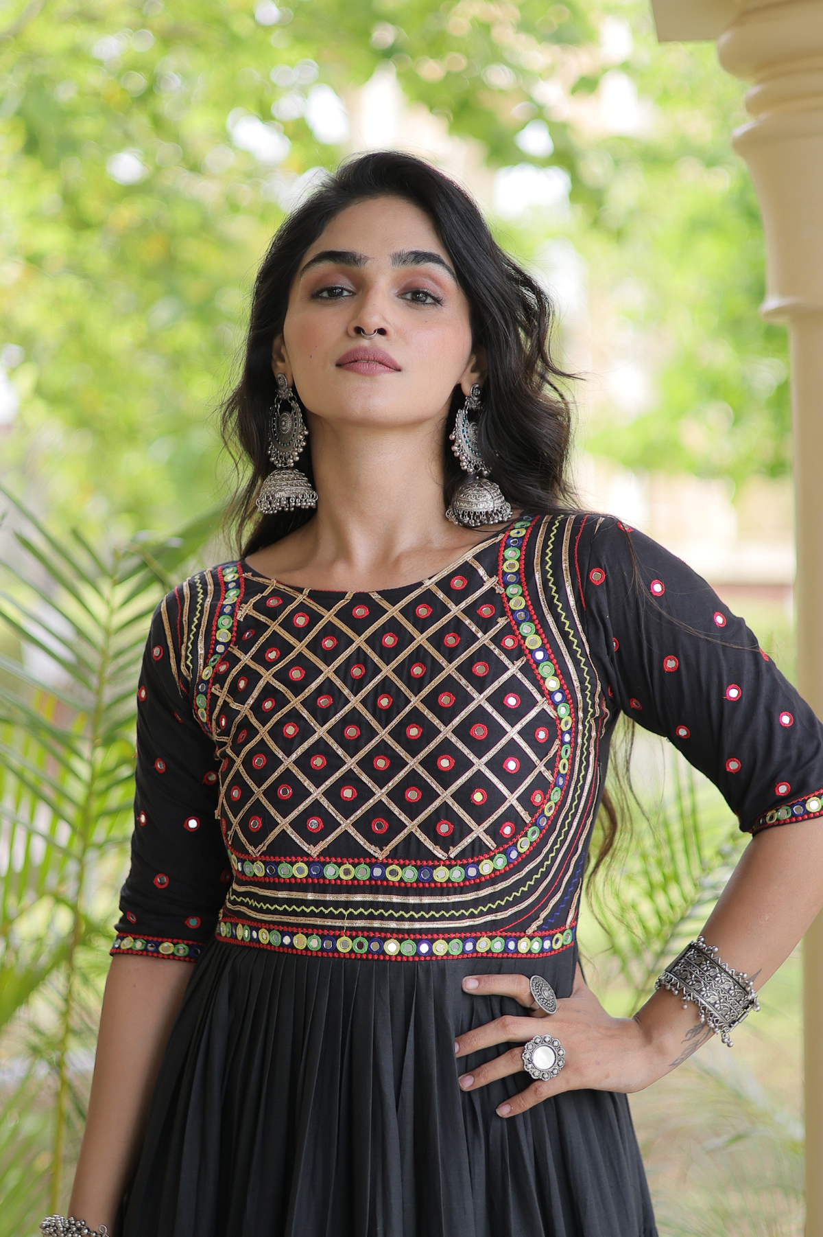 Women’s Designer Anarkali Gown with Embroidered Bodice & Flared Tiered Design | Festive Ethnic Wear