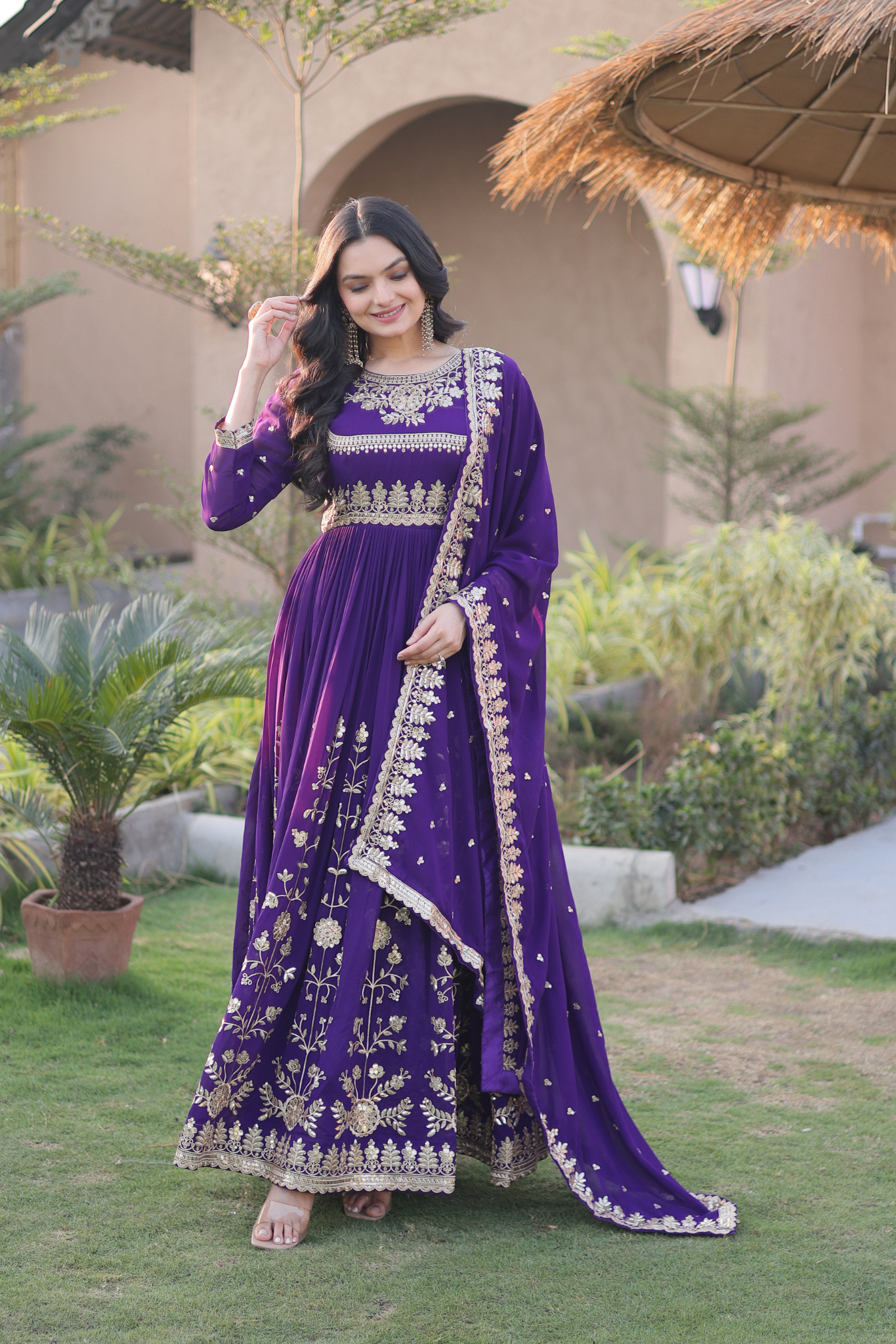 Women's Embroidered Anarkali Gown Set with Dupatta