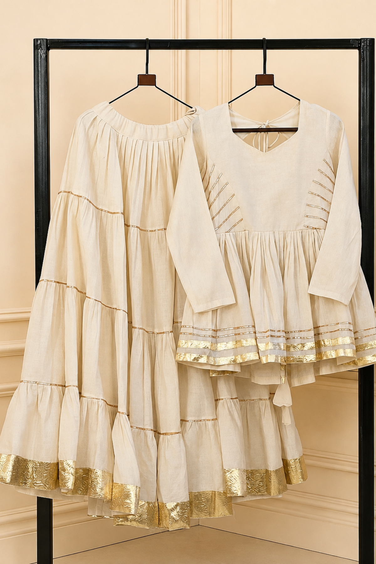 Women’s Designer Ethnic Co-Ord Set | Flared Kurta Skirt Set with Gota Patti Work