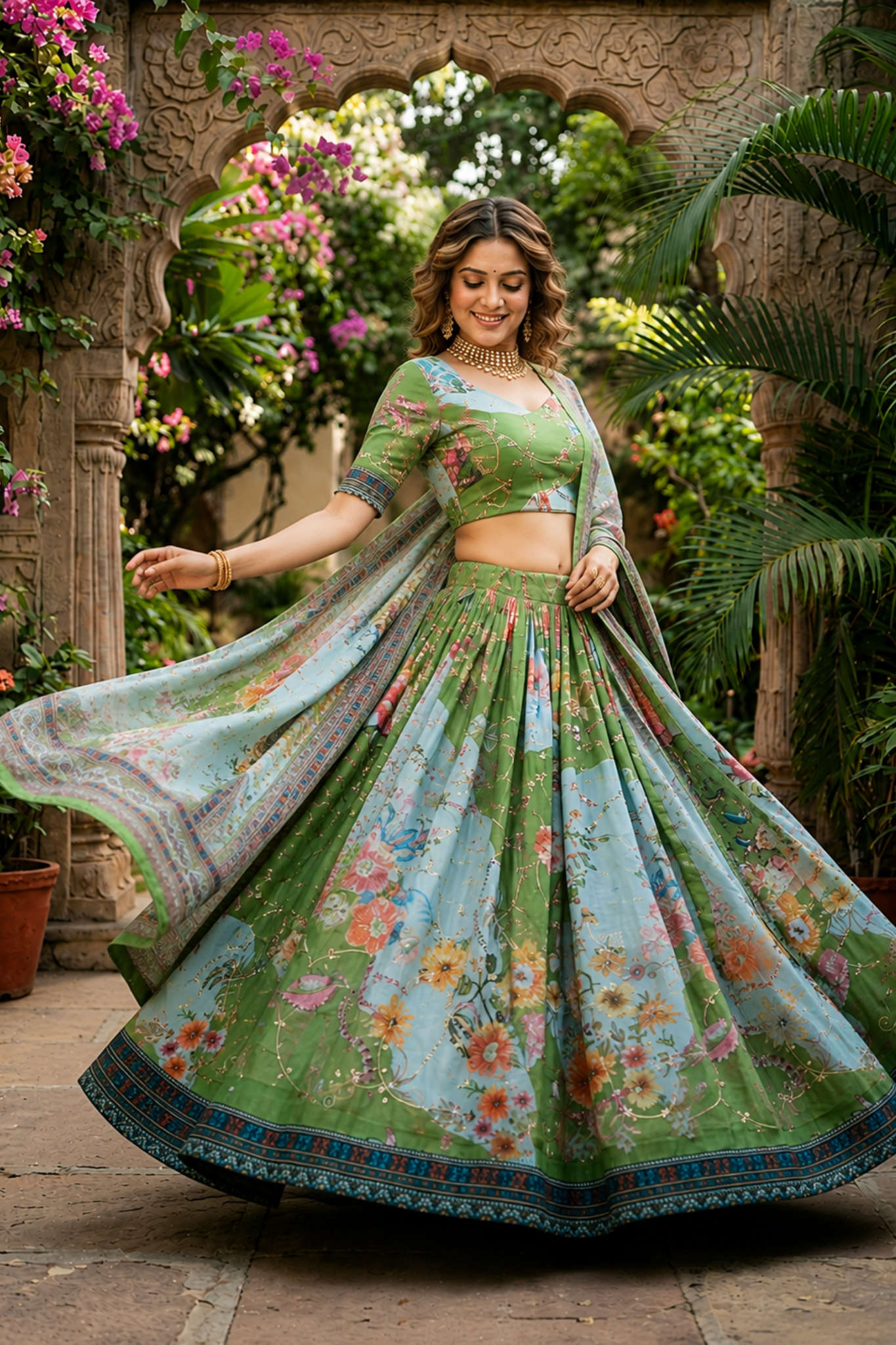 Premium Floral Printed Organza Lehenga Choli with Dupatta