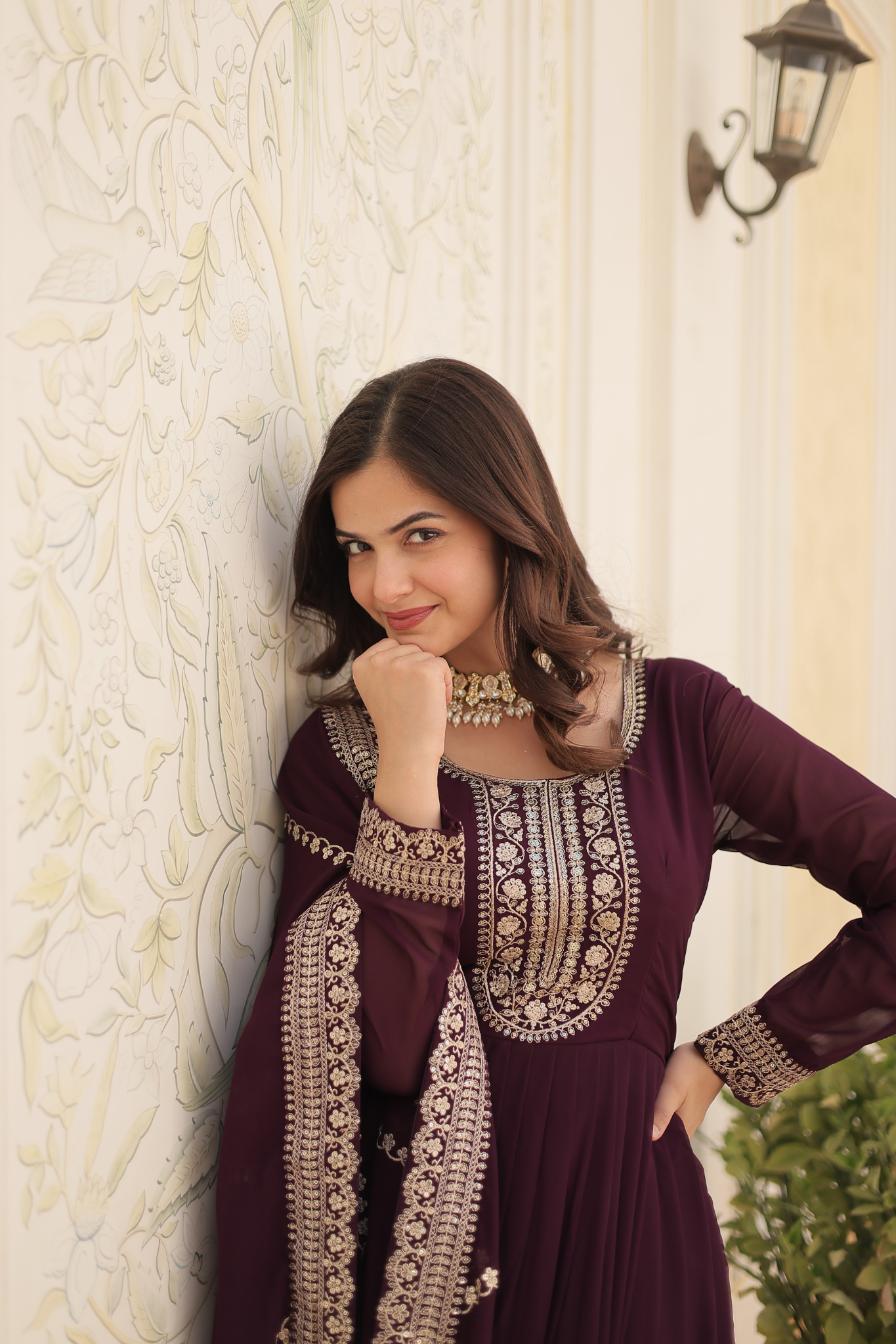 Women's Designer Embroidered Anarkali Gown with Dupatta