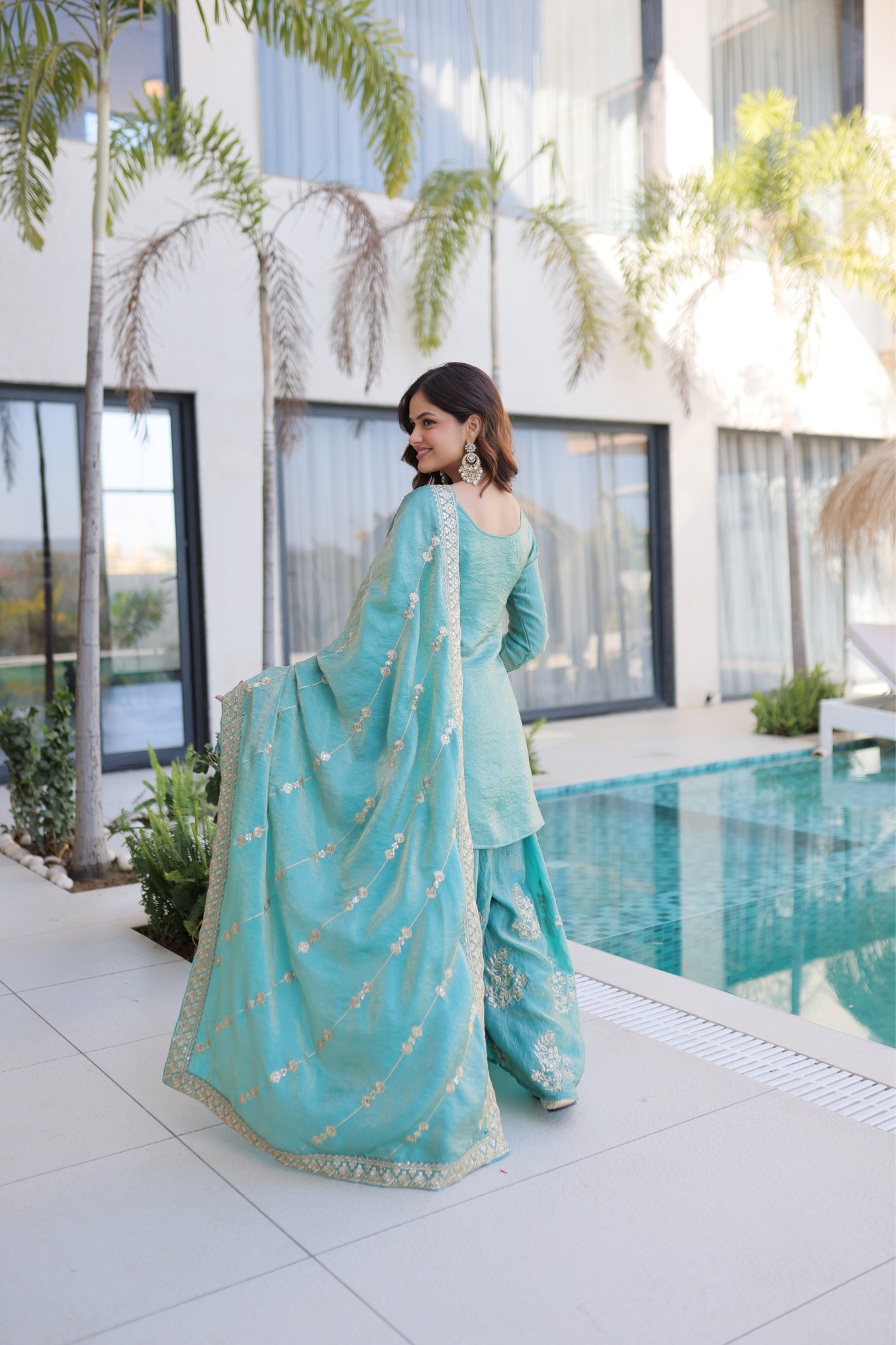 Women Embroidered Kurta Sharara Set with Dupatta