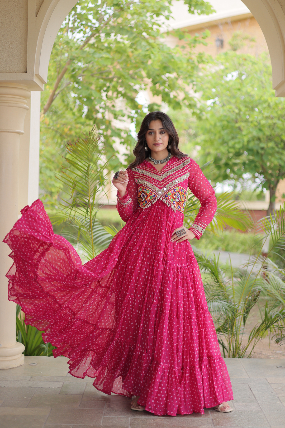 Women’s Designer Anarkali Gown with Embroidered Yoke & Flared Silhouette | Festive Ethnic Wear