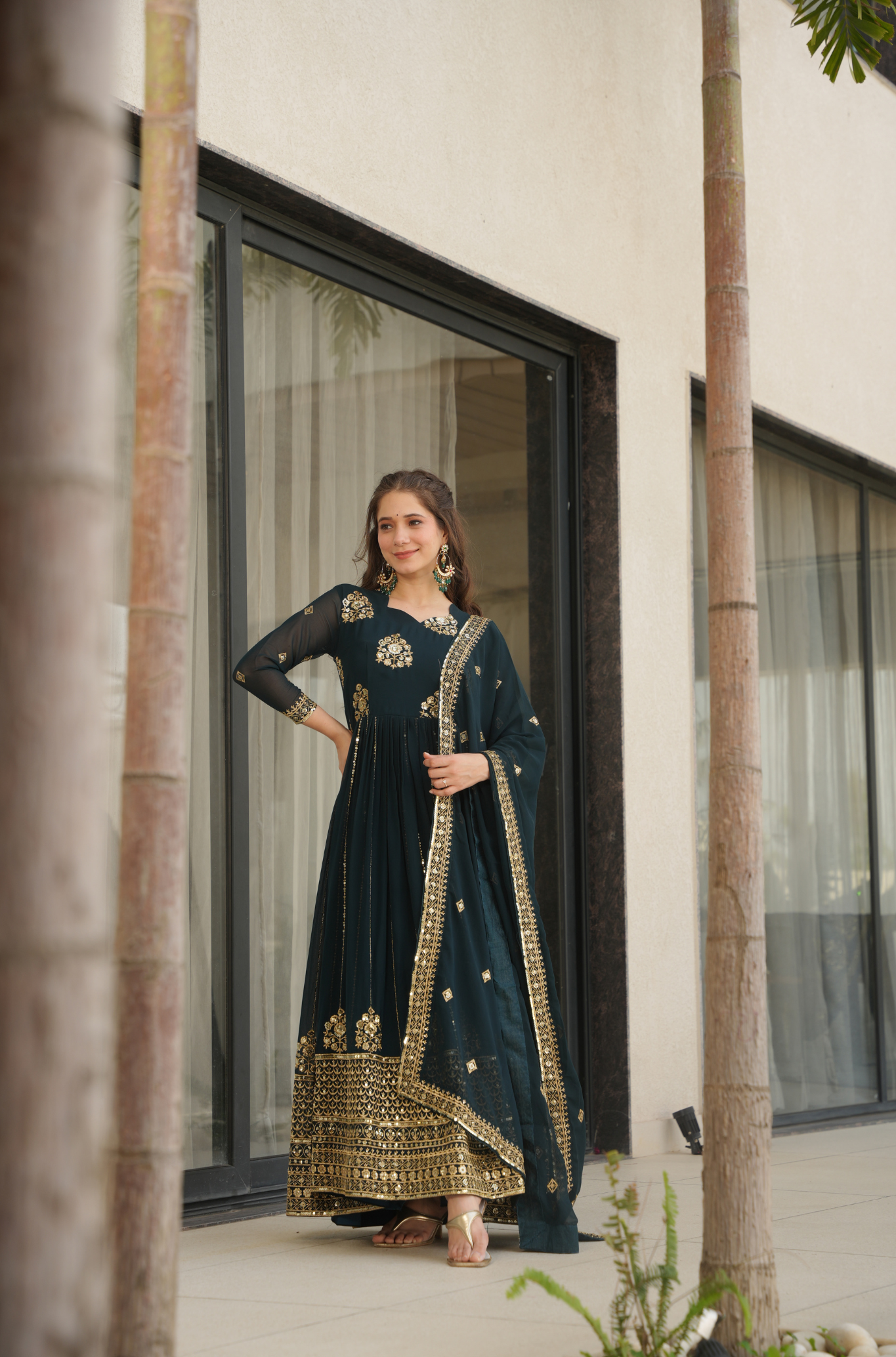 Women's Embroidered Anarkali Gown with Dupatta