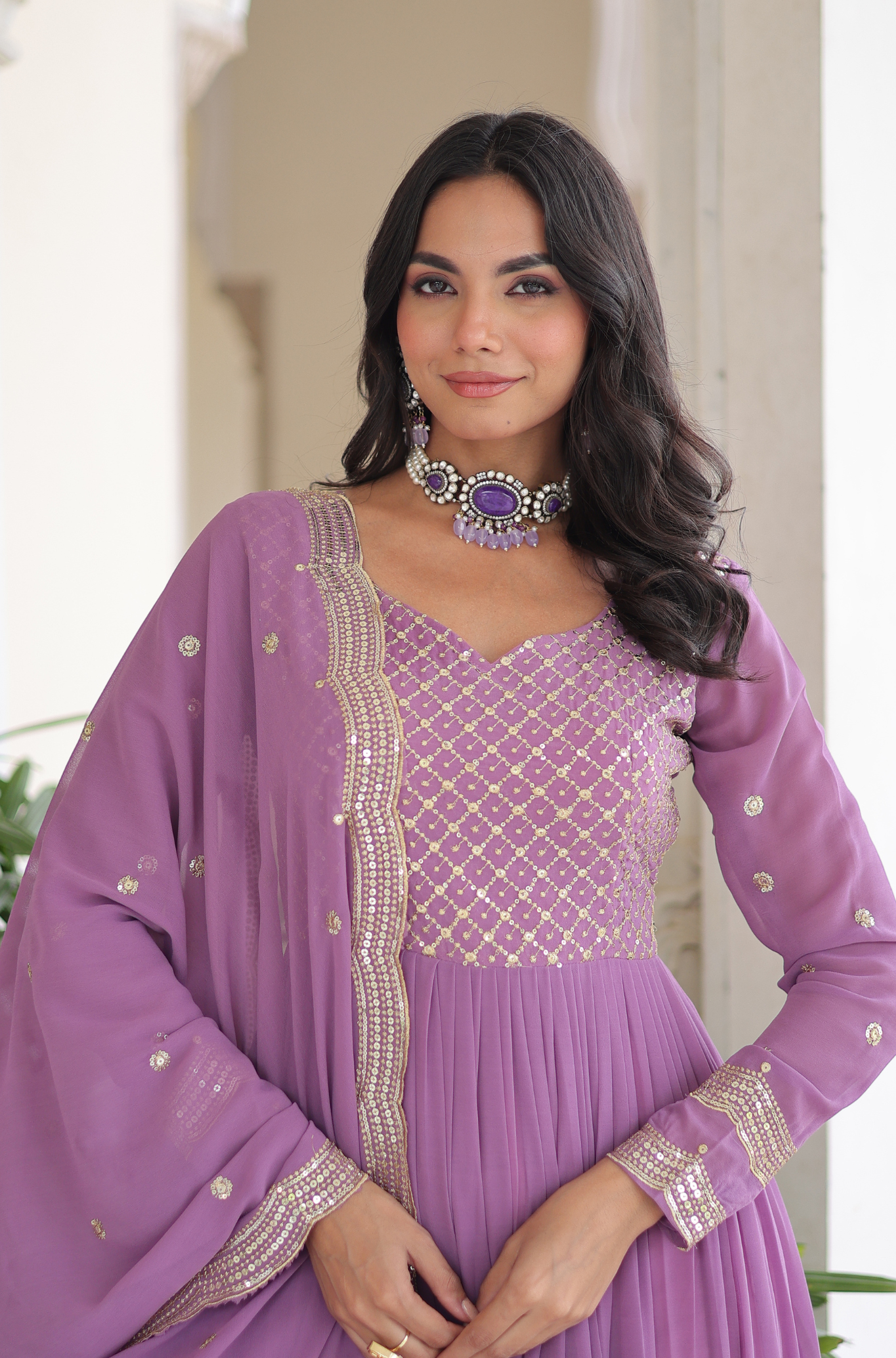 Women's Designer Embroidered Anarkali Gown with Dupatta