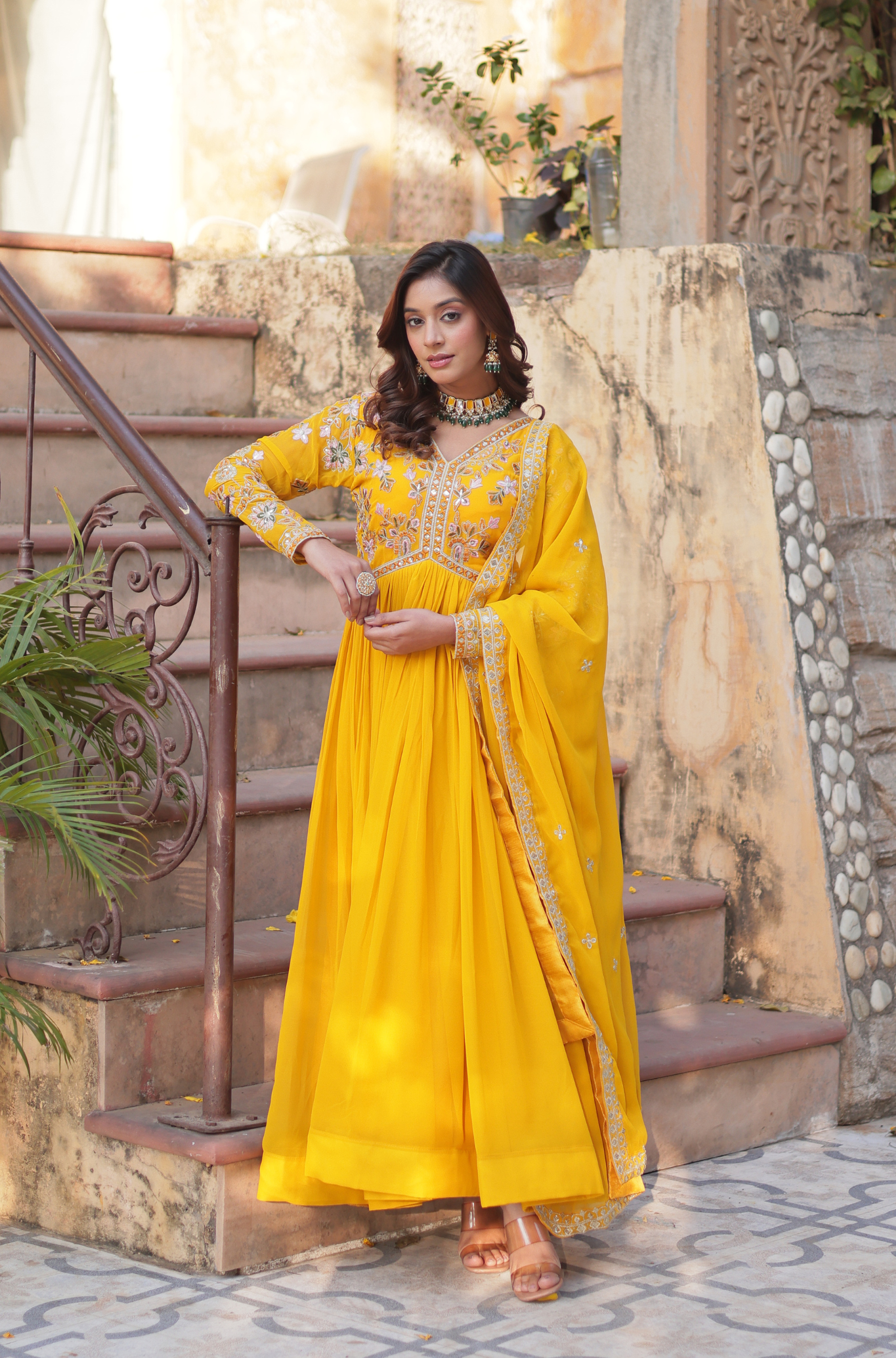 Women Embroidered Anarkali Gown Set with Dupatta