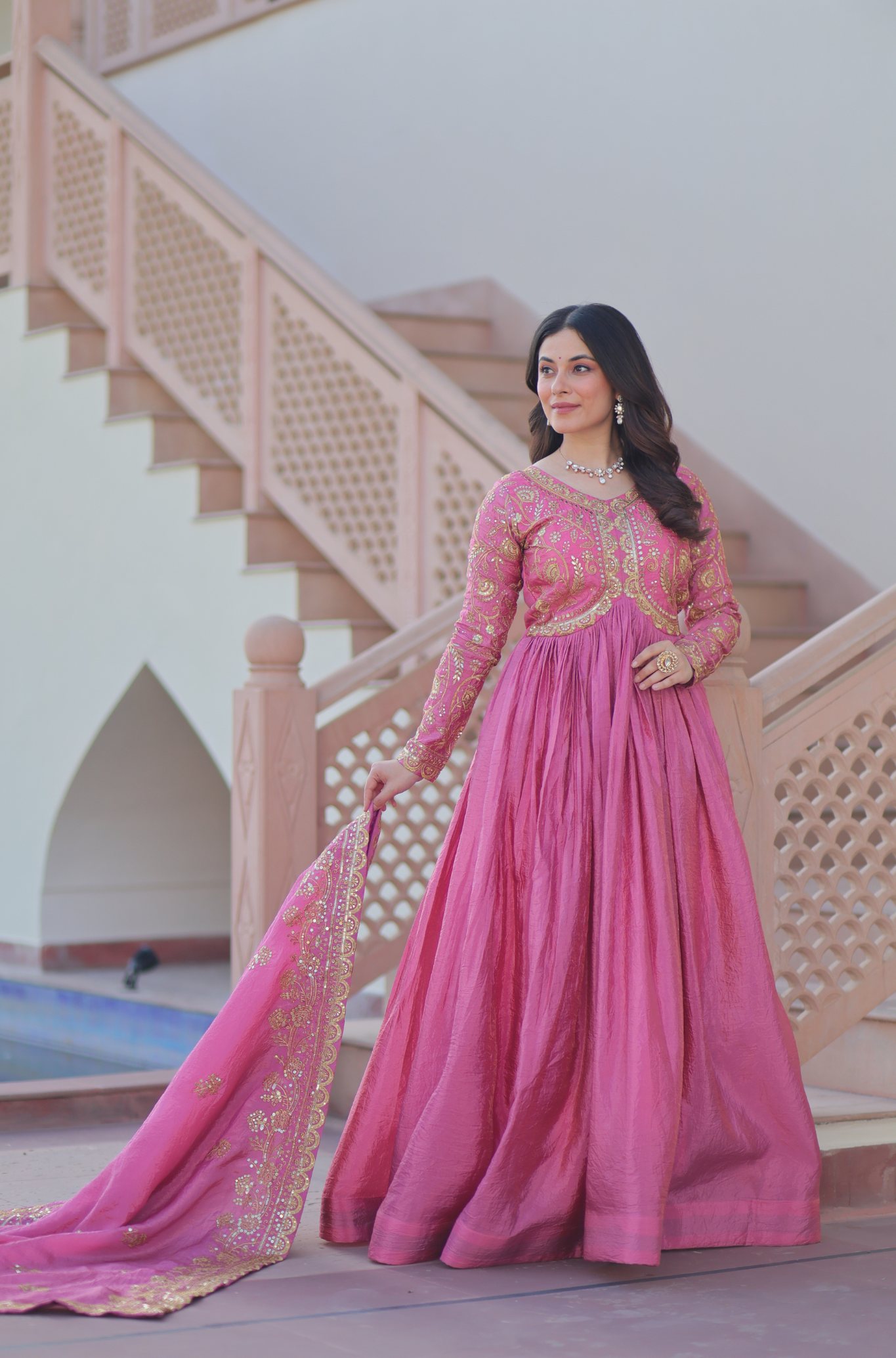 Women Embroidered Anarkali Gown with Dupatta