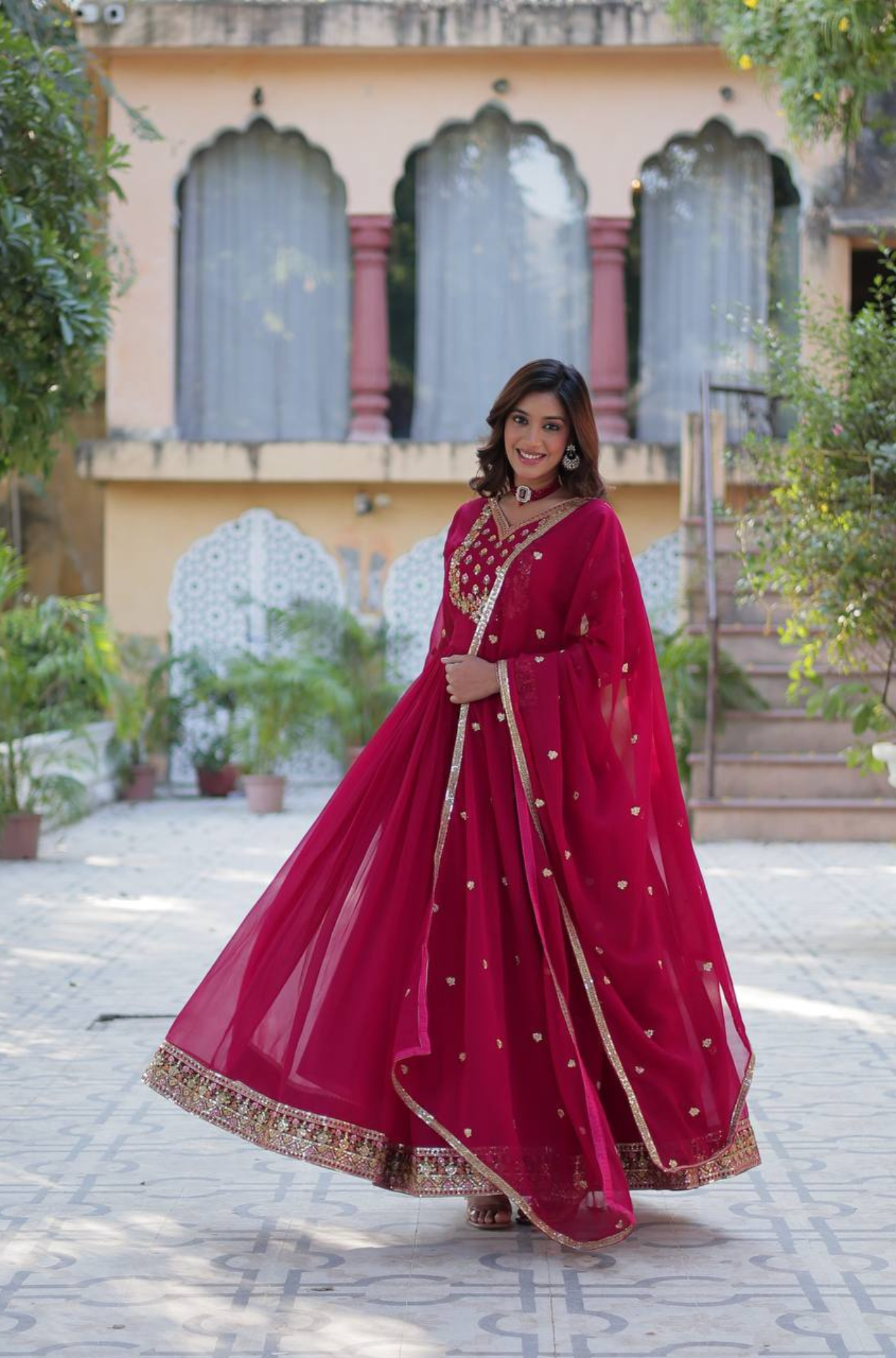 Women's Embroidered Anarkali Gown Set with Dupatta