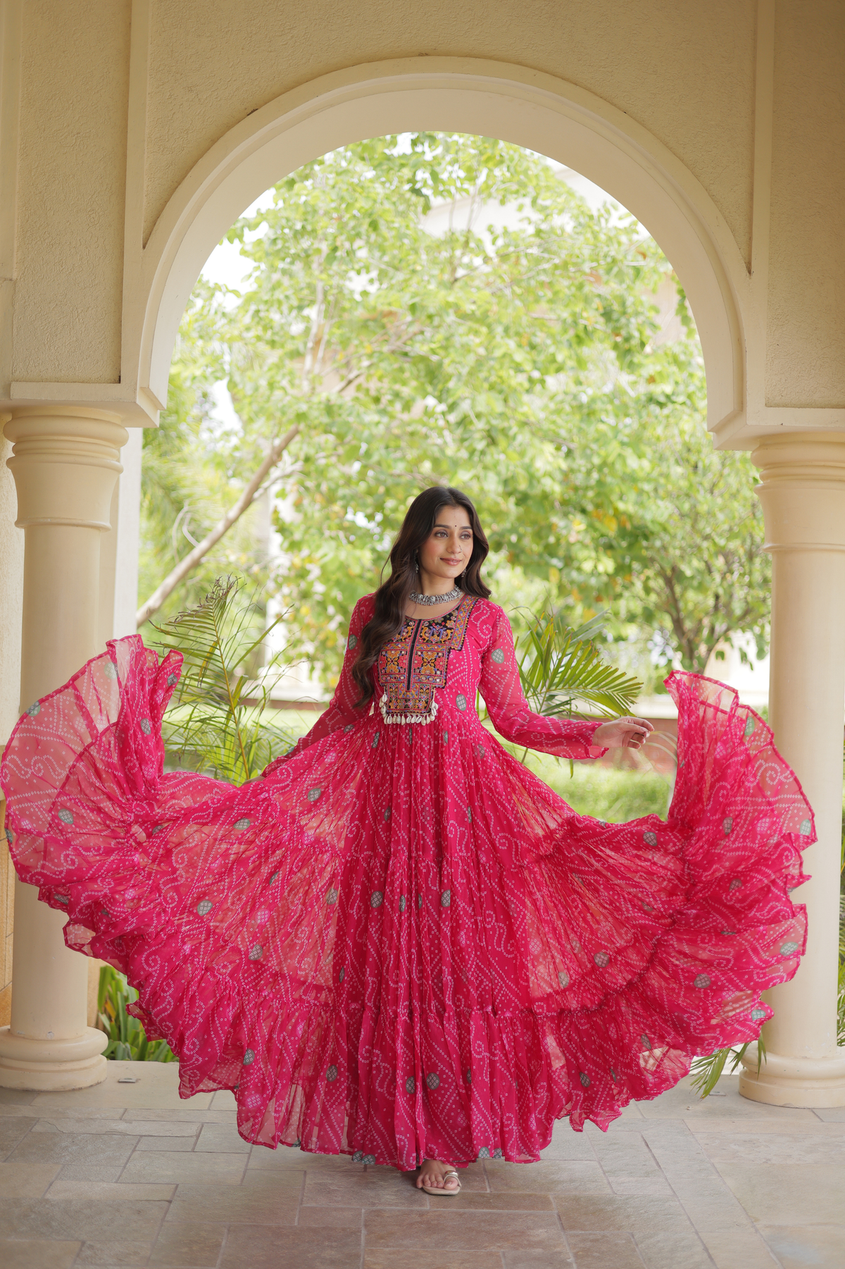 Designer Printed Anarkali Kurti with Embroidered Yoke & Flared Skirt