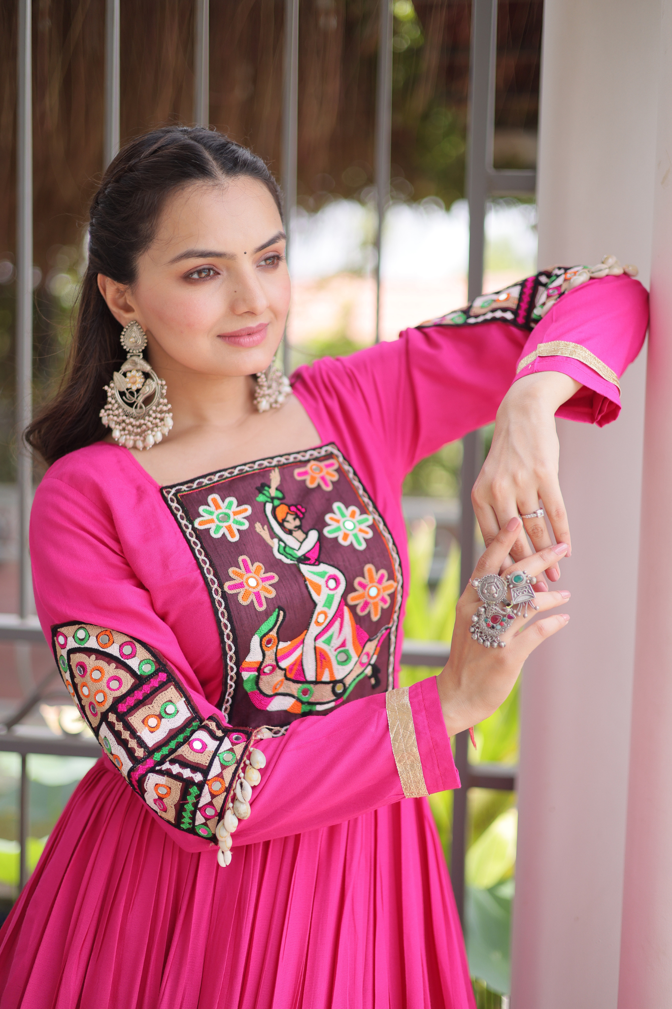 Women's Handcrafted Mirror Work Tiered Anarkali Gown