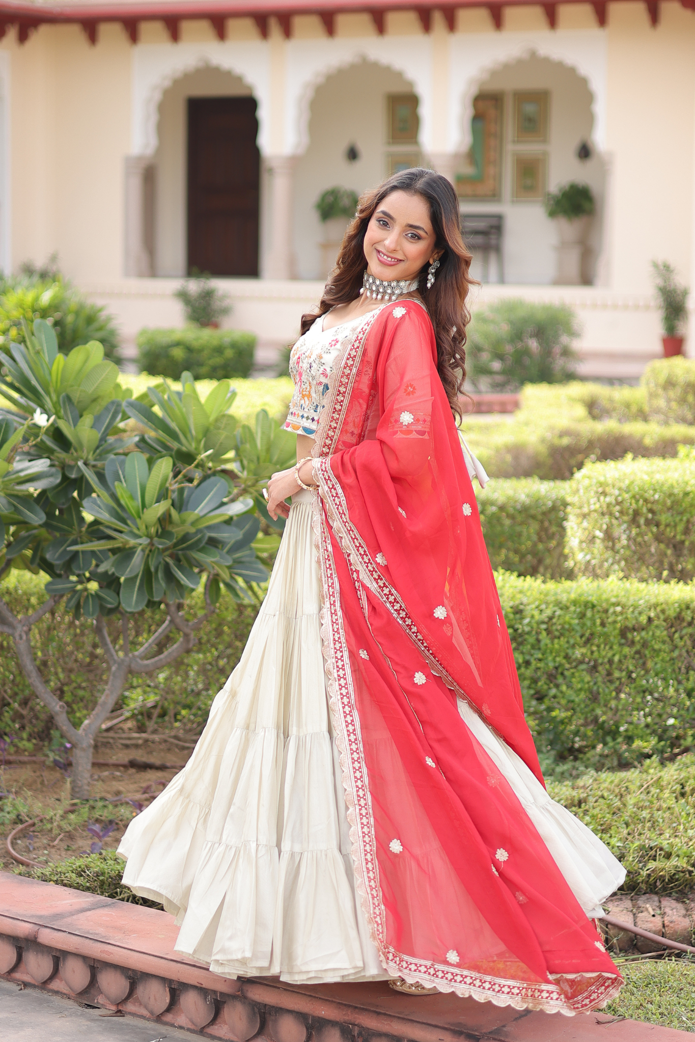 Women's Ivory Embroidered Lehenga Choli with Dupatta Lehenga Set