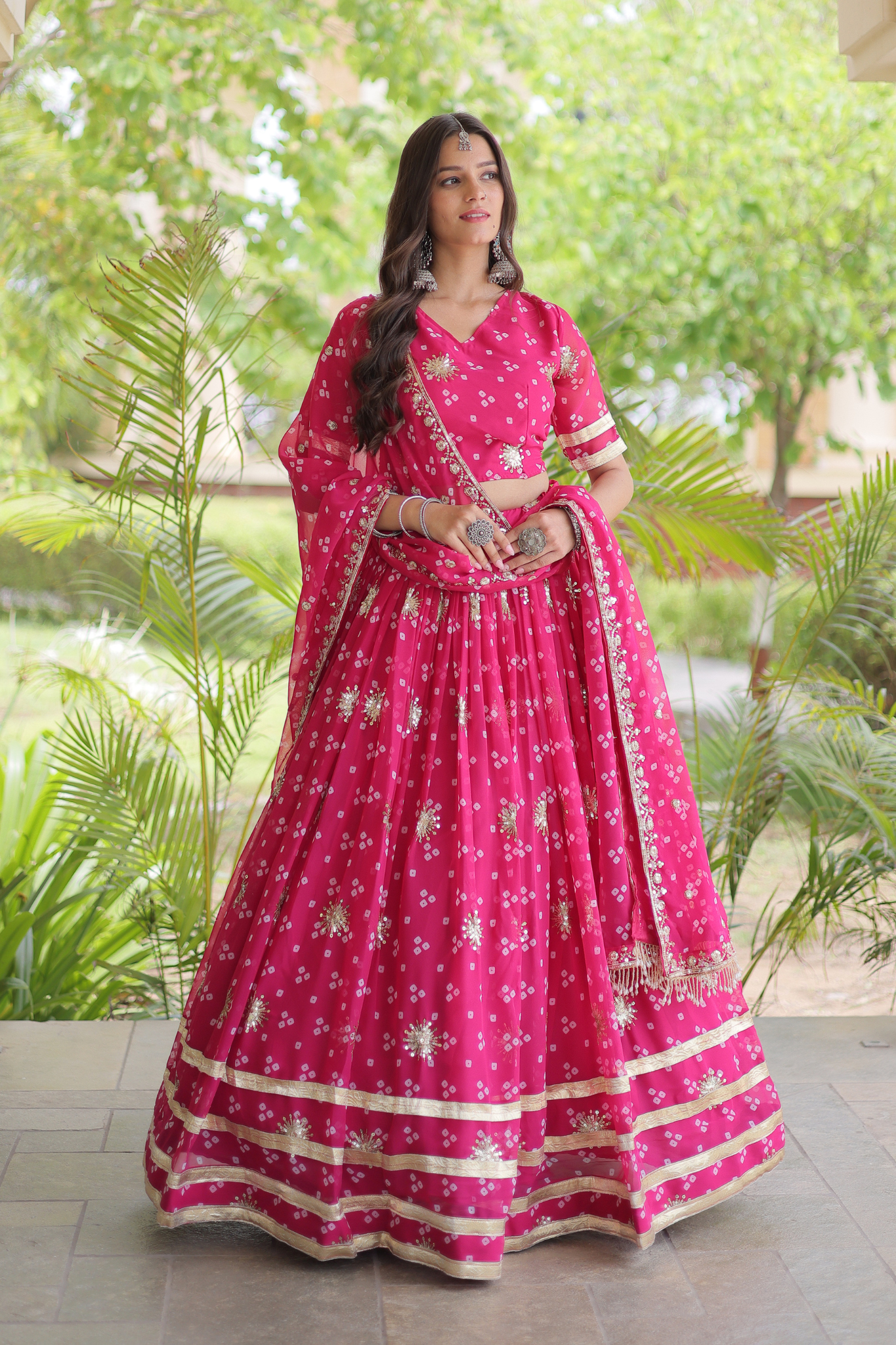 Women's [Color] Bandhani Printed Lehenga Choli with Dupatta