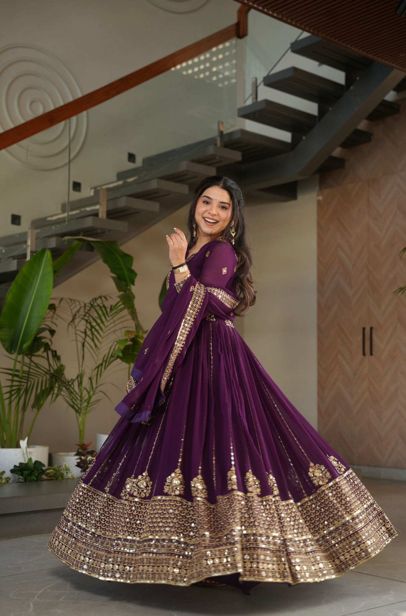Women's Embroidered Anarkali Gown with Dupatta