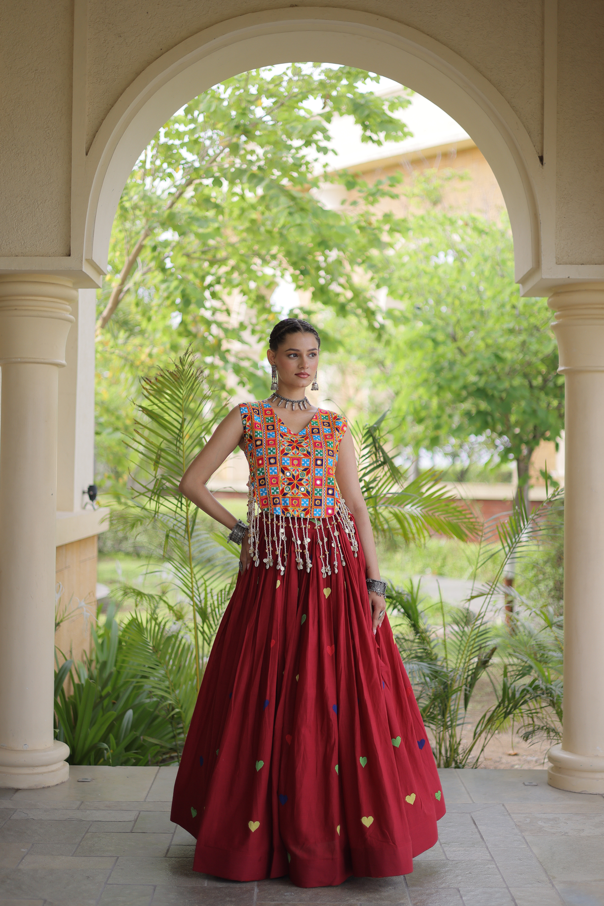 Women’s Designer Embroidered Lehenga Choli Set with Colorful Mirror Work & Flared Skirt
