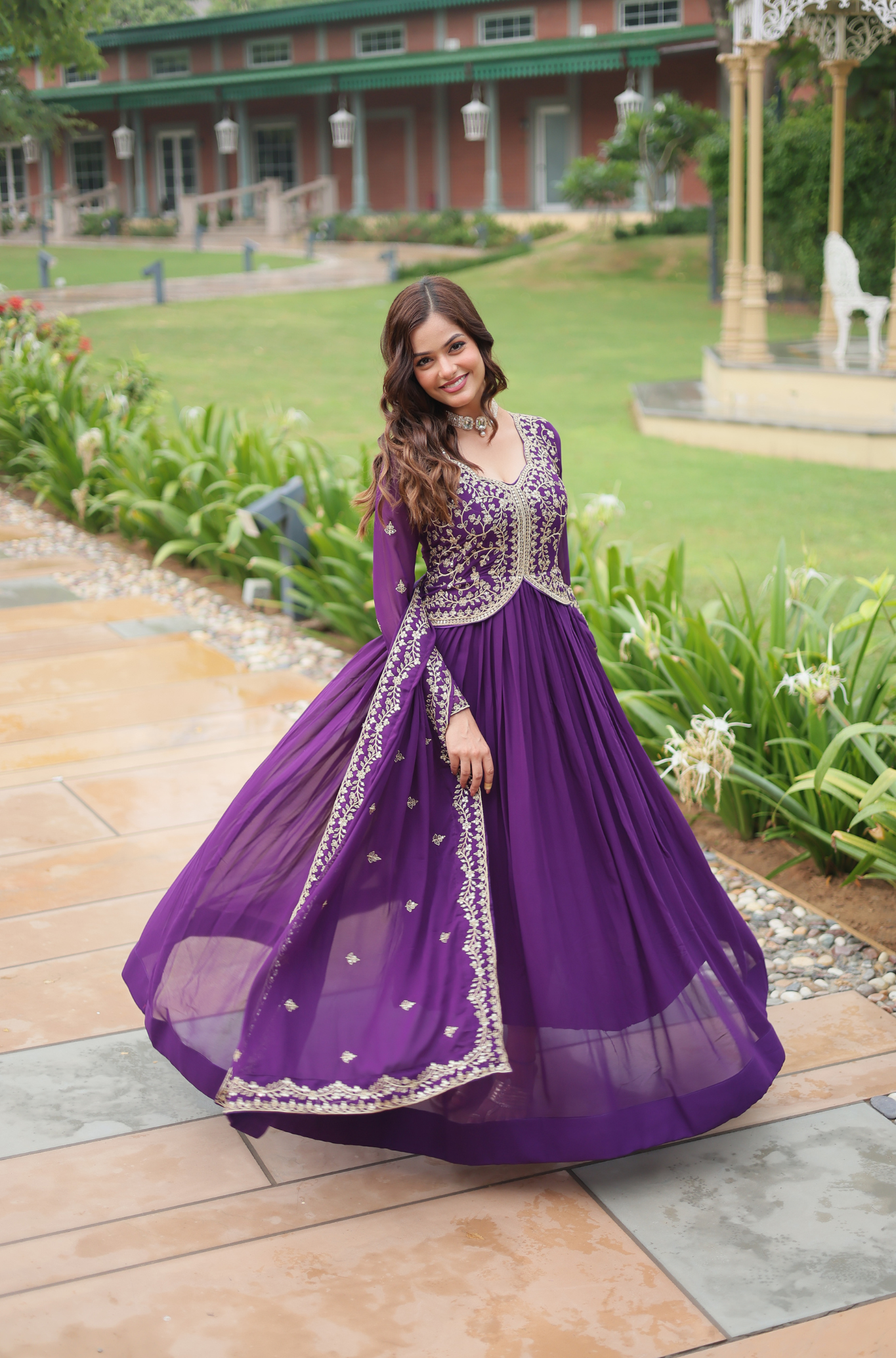 Women Embroidered Anarkali Gown with Dupatta
