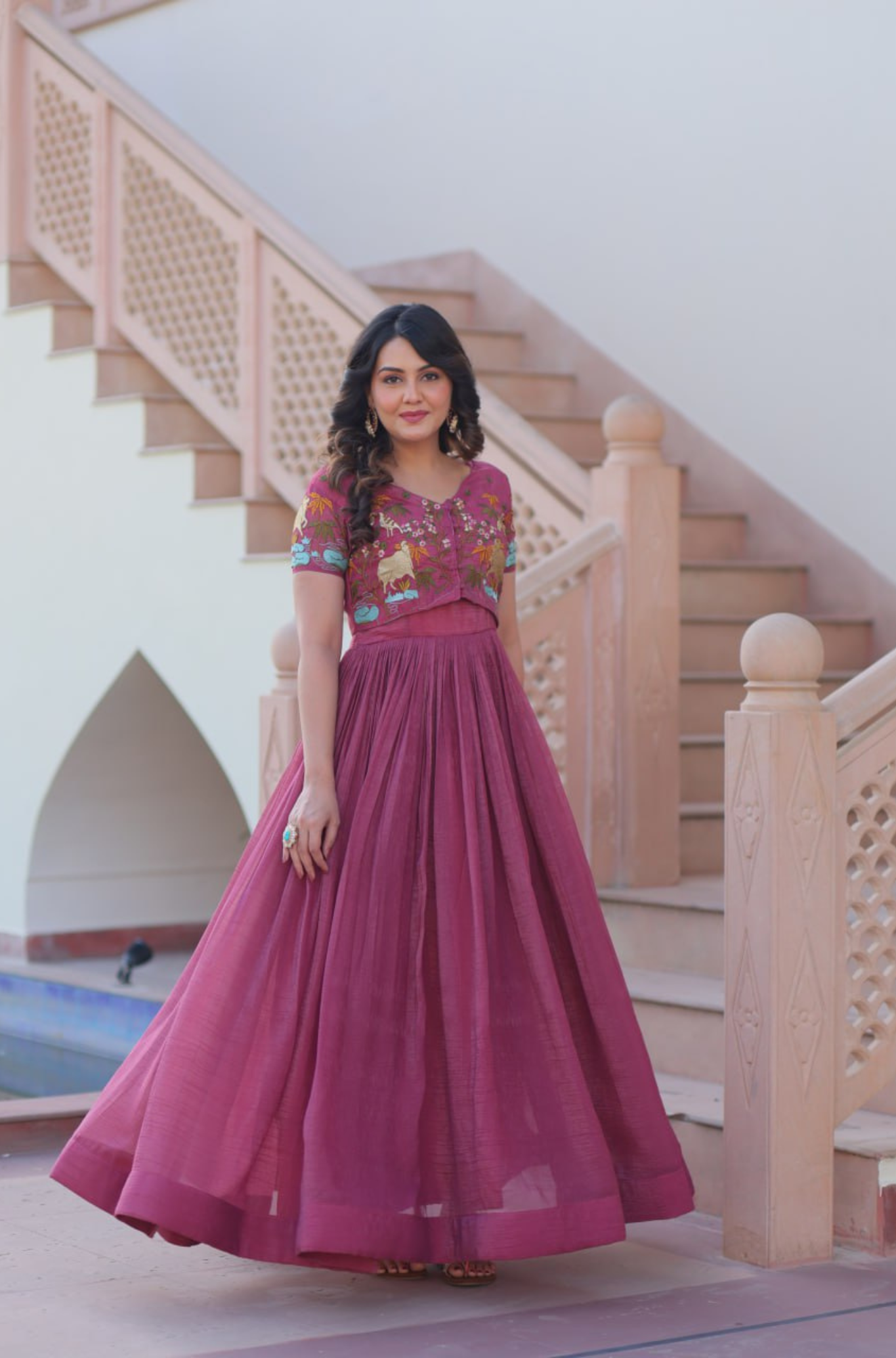 Women’s Floral Embroidered Anarkali Gown Dress