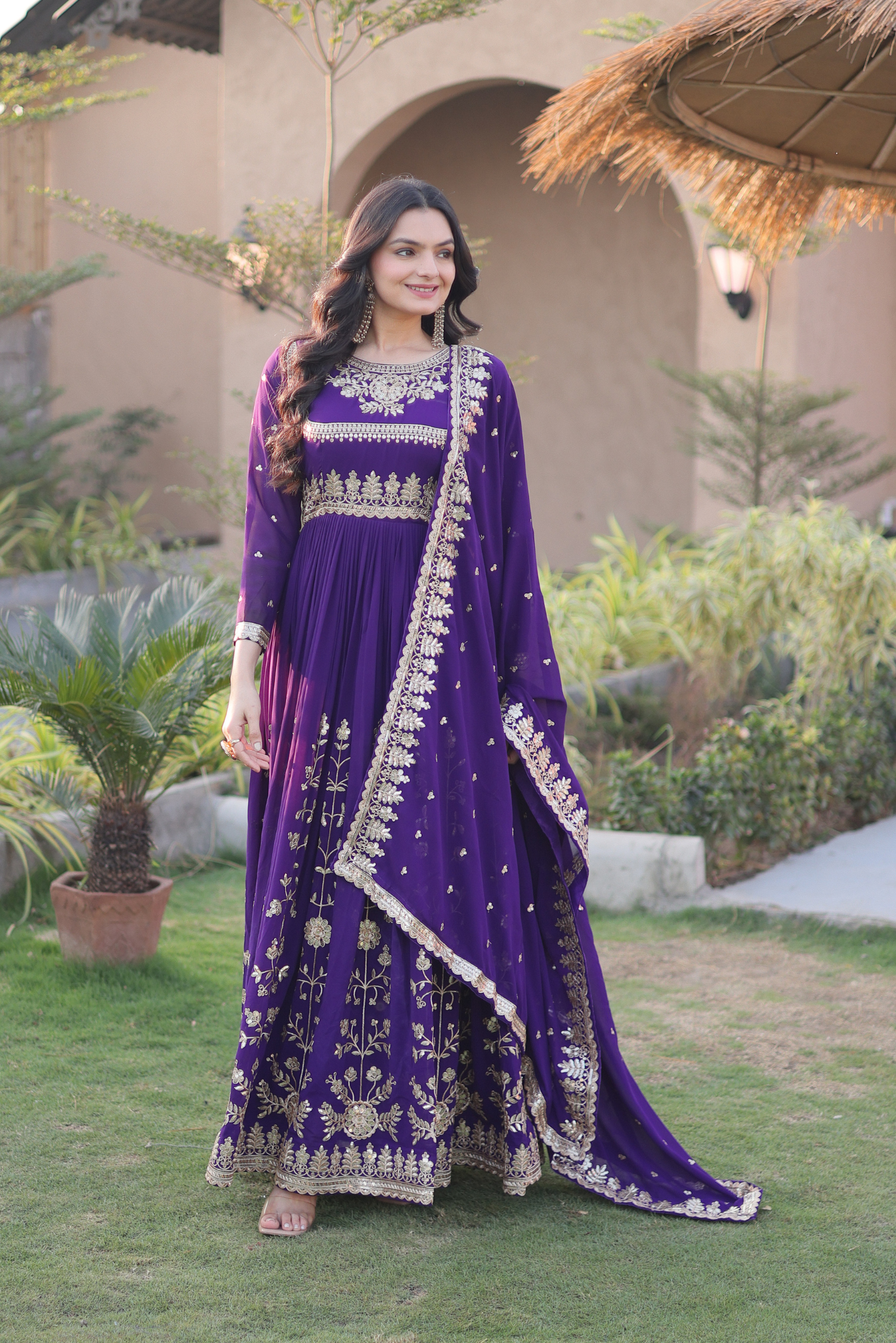 Women's Embroidered Anarkali Gown Set with Dupatta