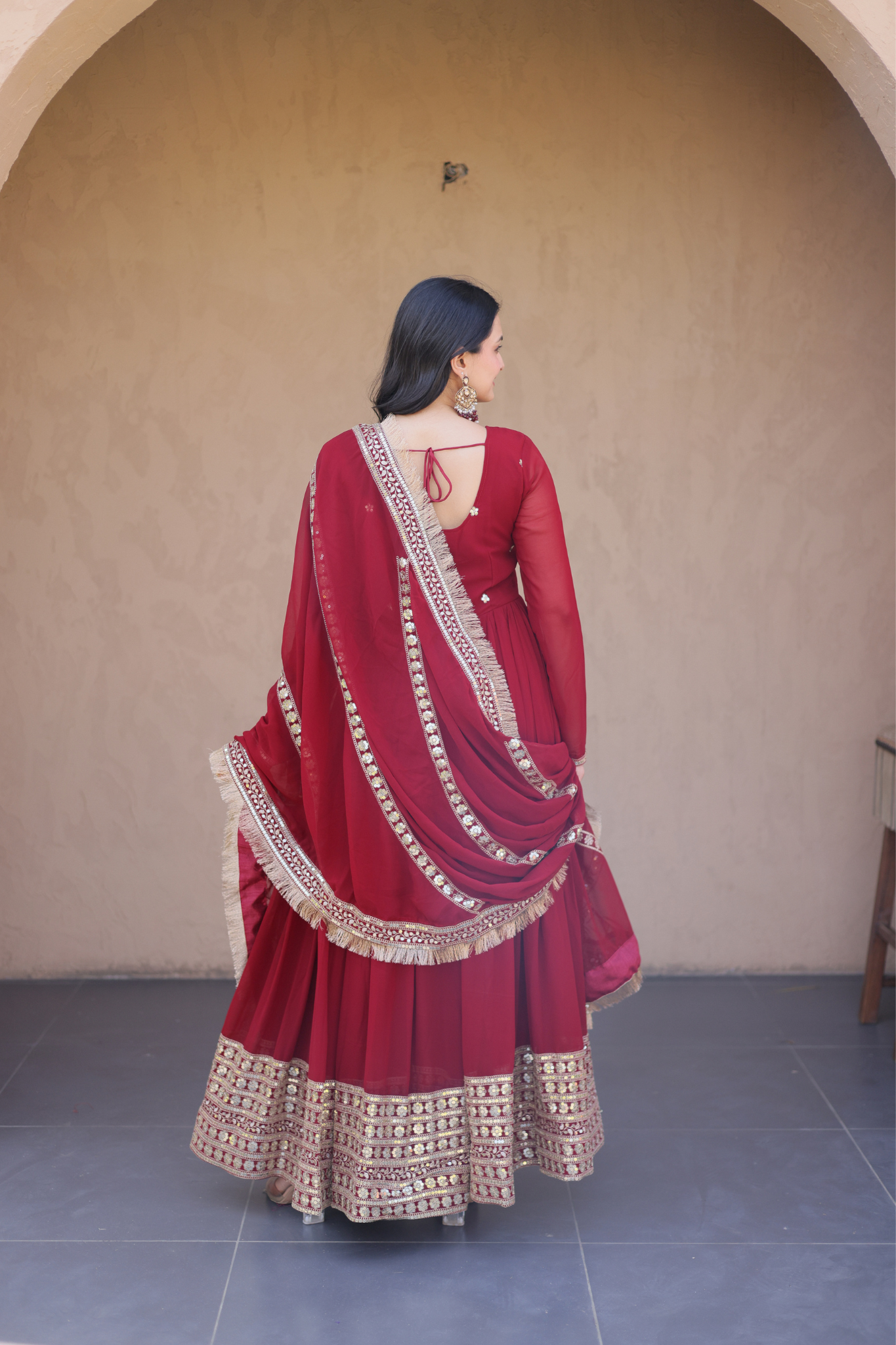 Women's Embroidered Anarkali Gown with Dupatta