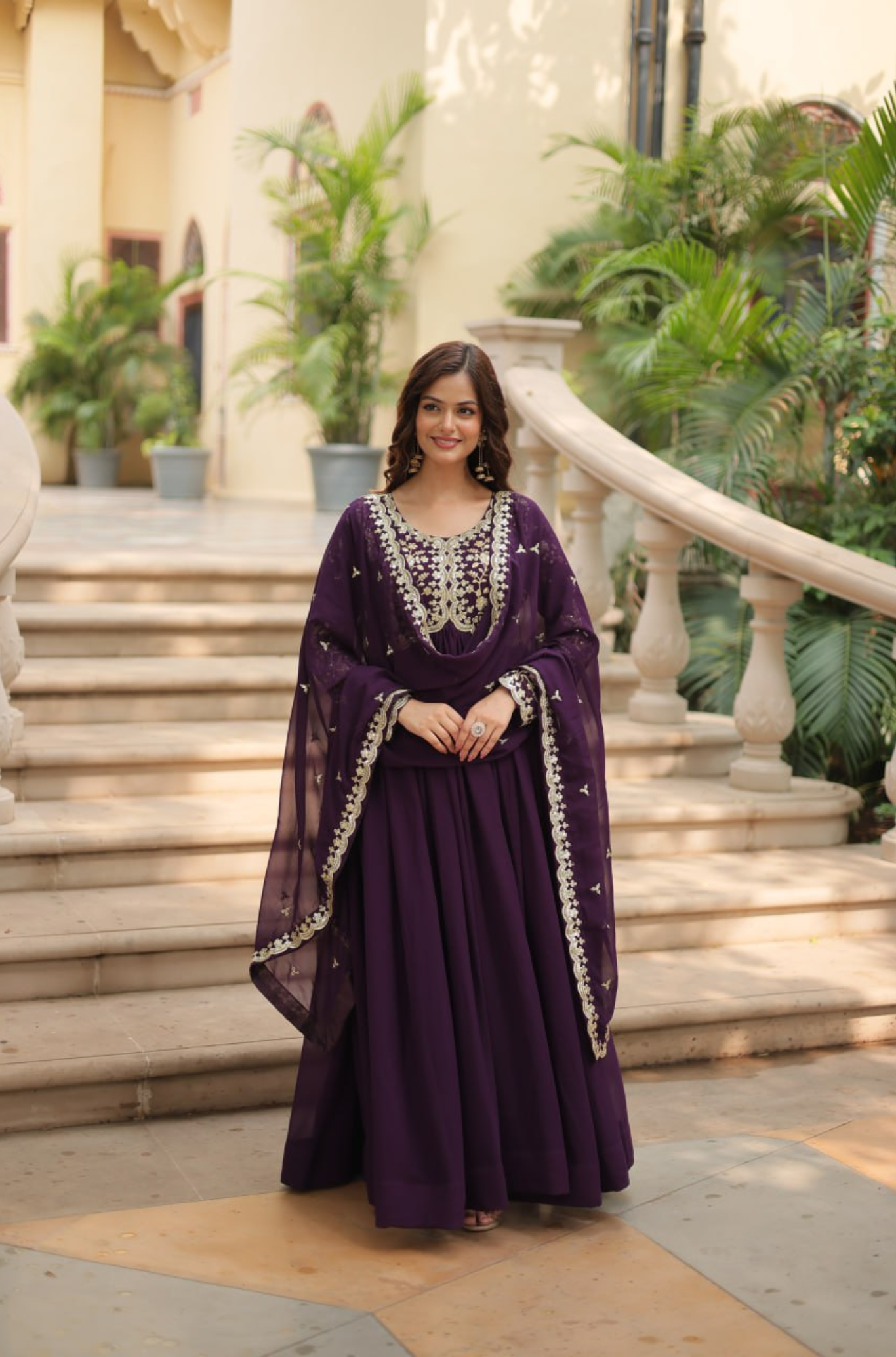 Women's Embroidered Anarkali Gown with Dupatta