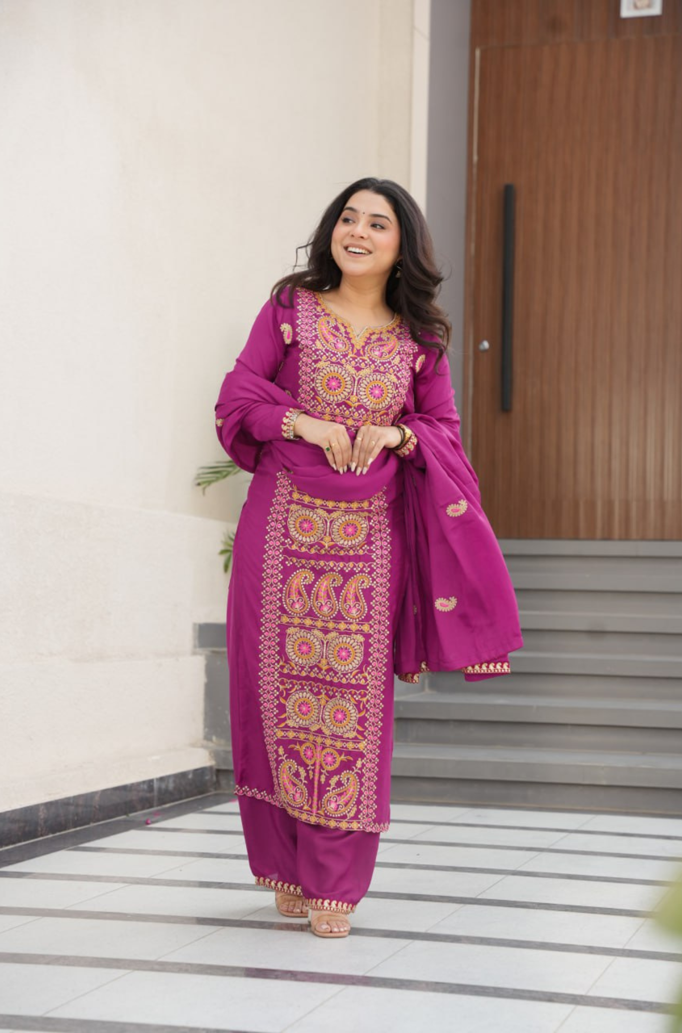 Designer Embroidered Kurta Pant Set with Dupatta