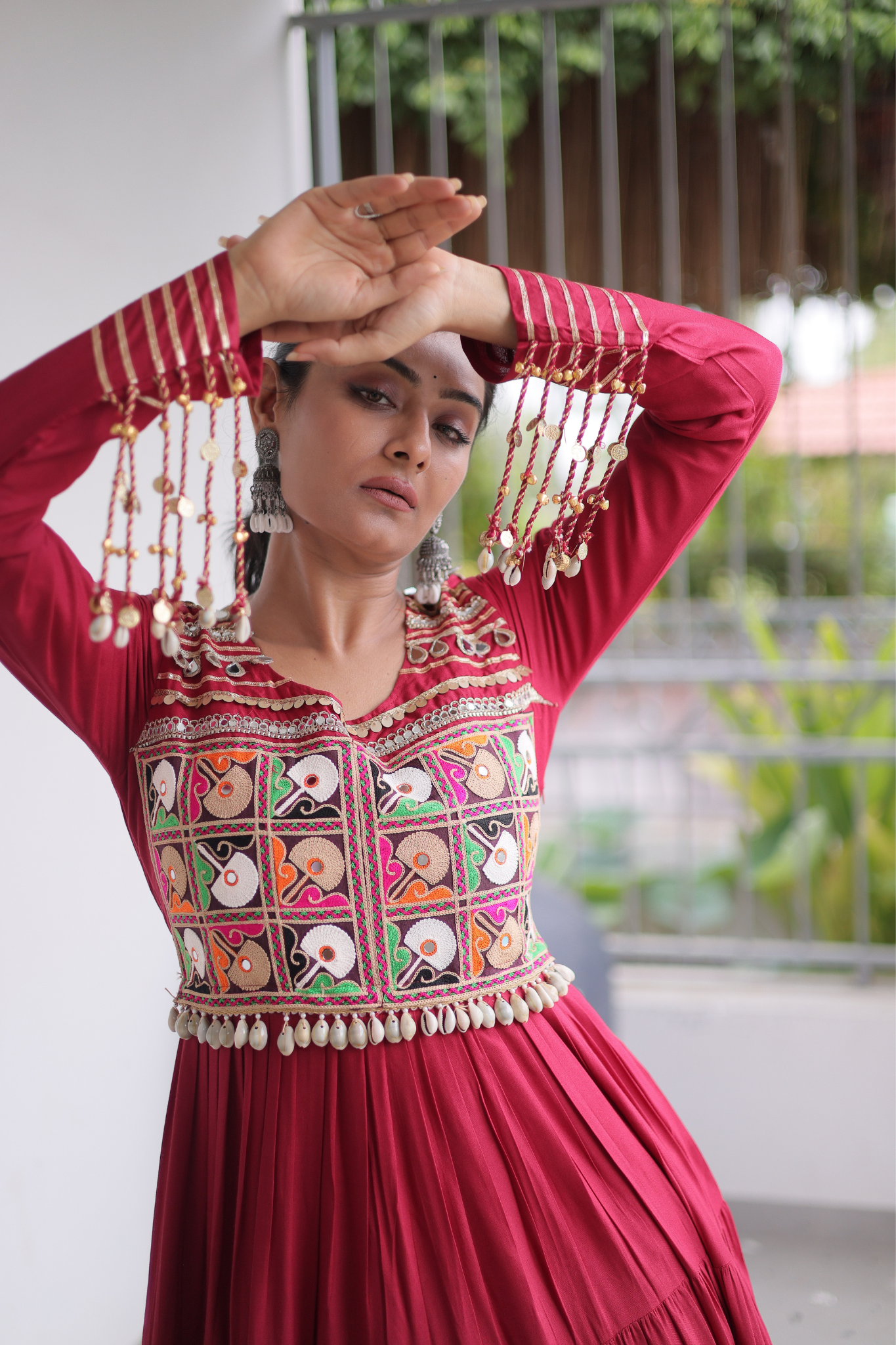 Women's Designer Kutchi Gamthi Embroidered Anarkali Gown