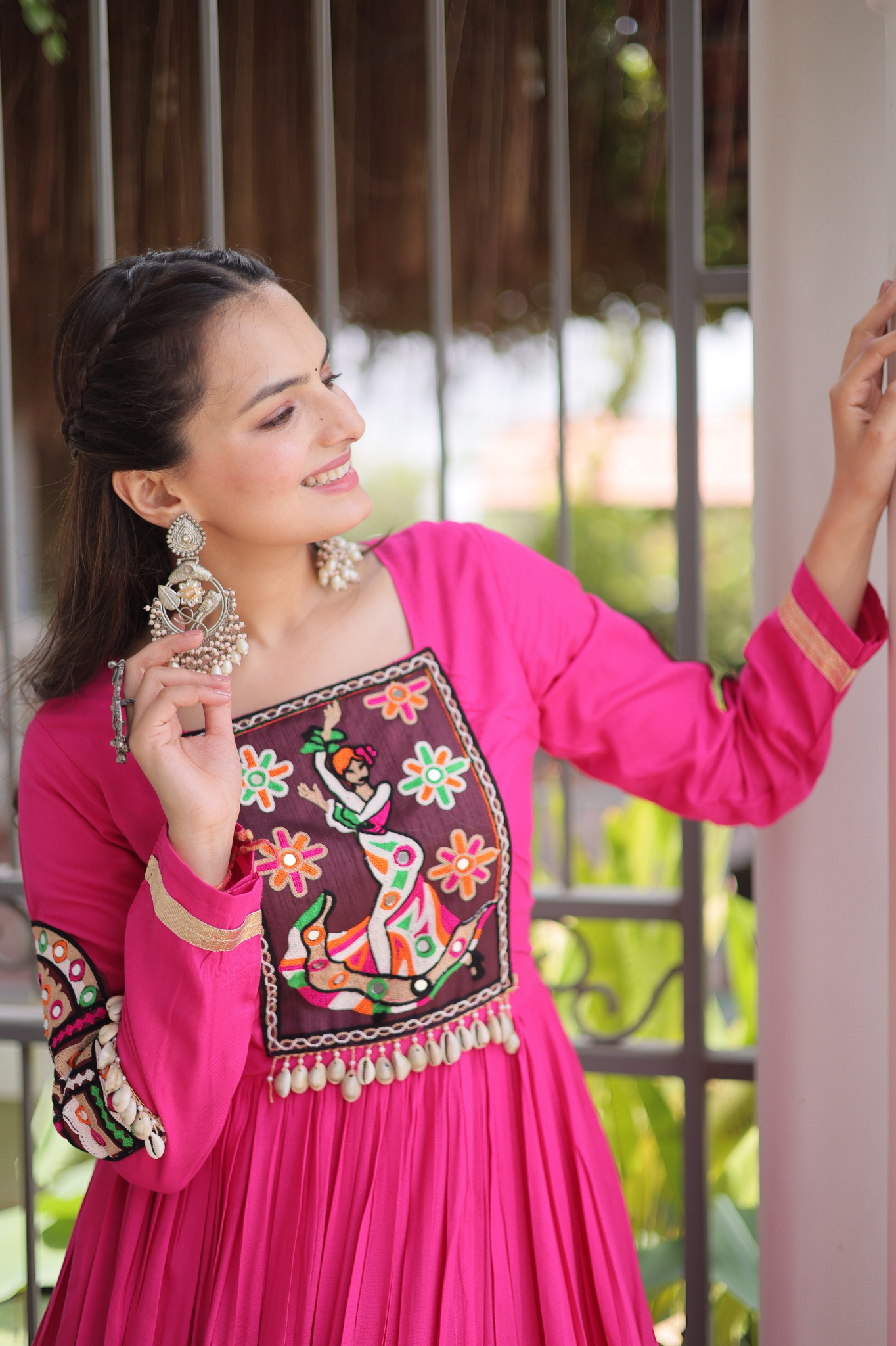 Women's Handcrafted Mirror Work Tiered Anarkali Gown