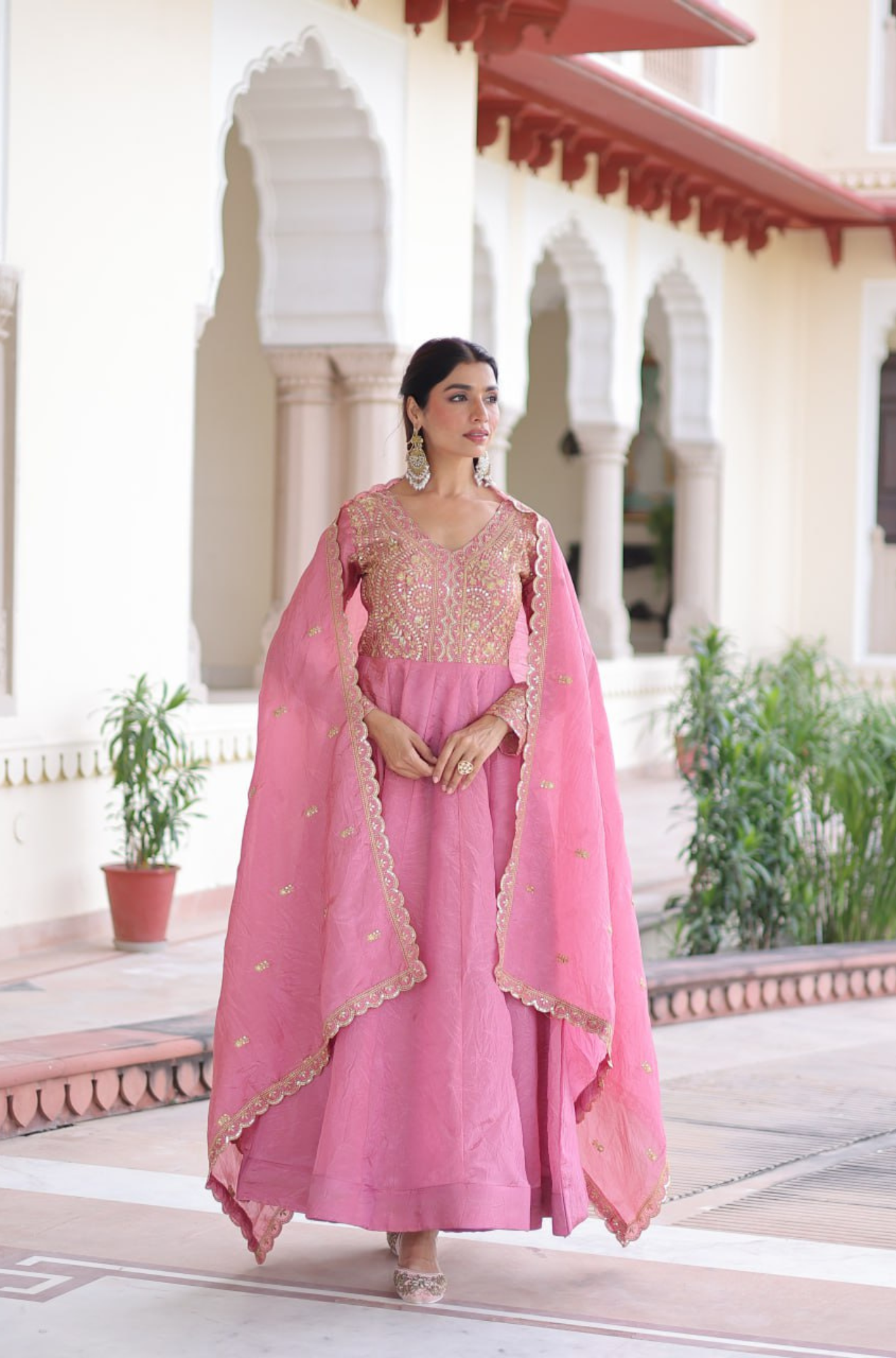 Women's Embroidered Anarkali Gown Set with Dupatta