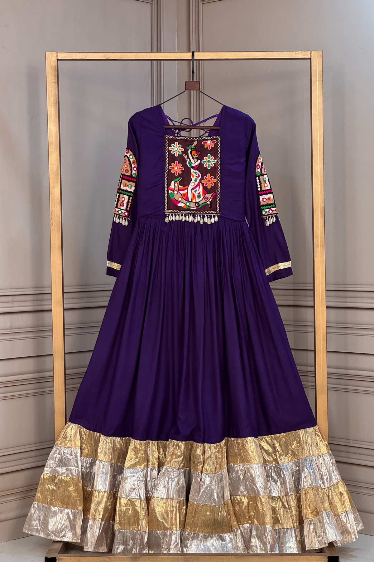 Navratri Special Embroidered Anarkali Gown with Foil Border & Flared Skirt