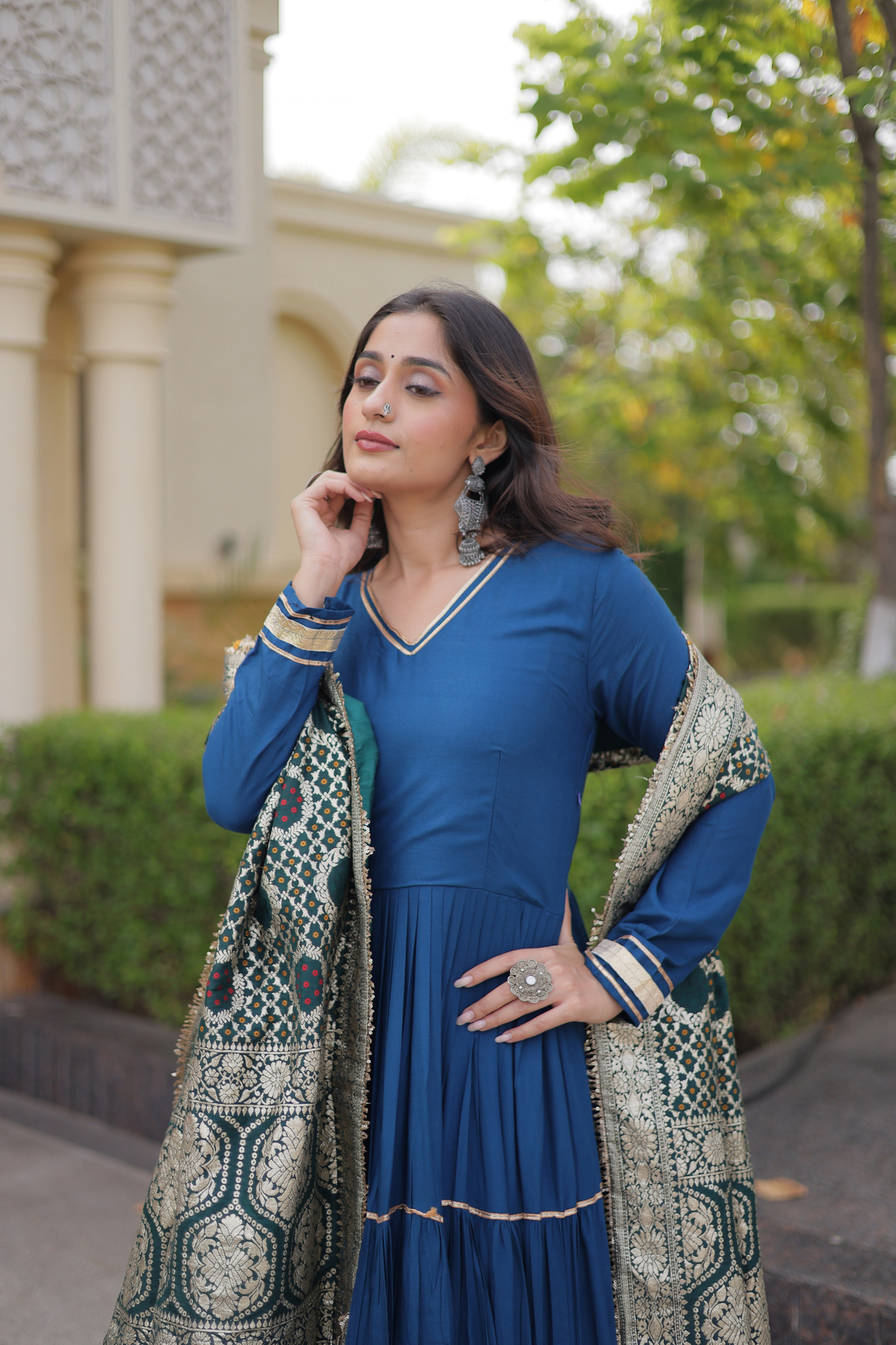 Designer Navratri Anarkali Gown with Traditional Dupatta & Gota Border