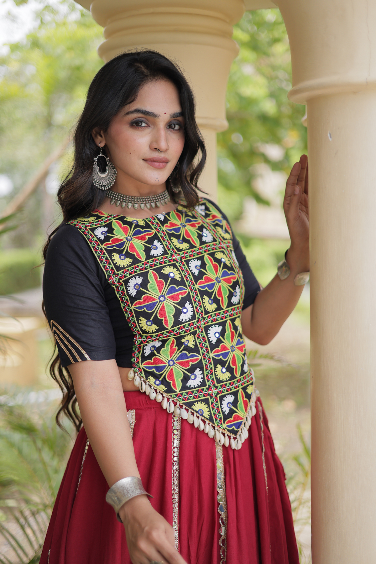 Designer Navratri Chaniya Choli with Embroidered Yoke & Mirror Work