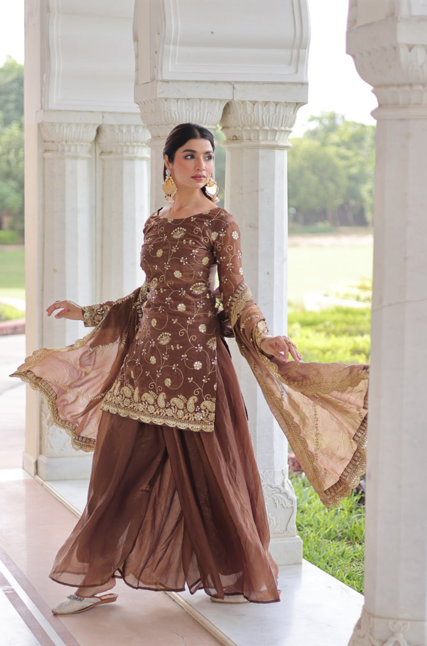 Women's Embroidered Sharara Suit Set with Dupatta