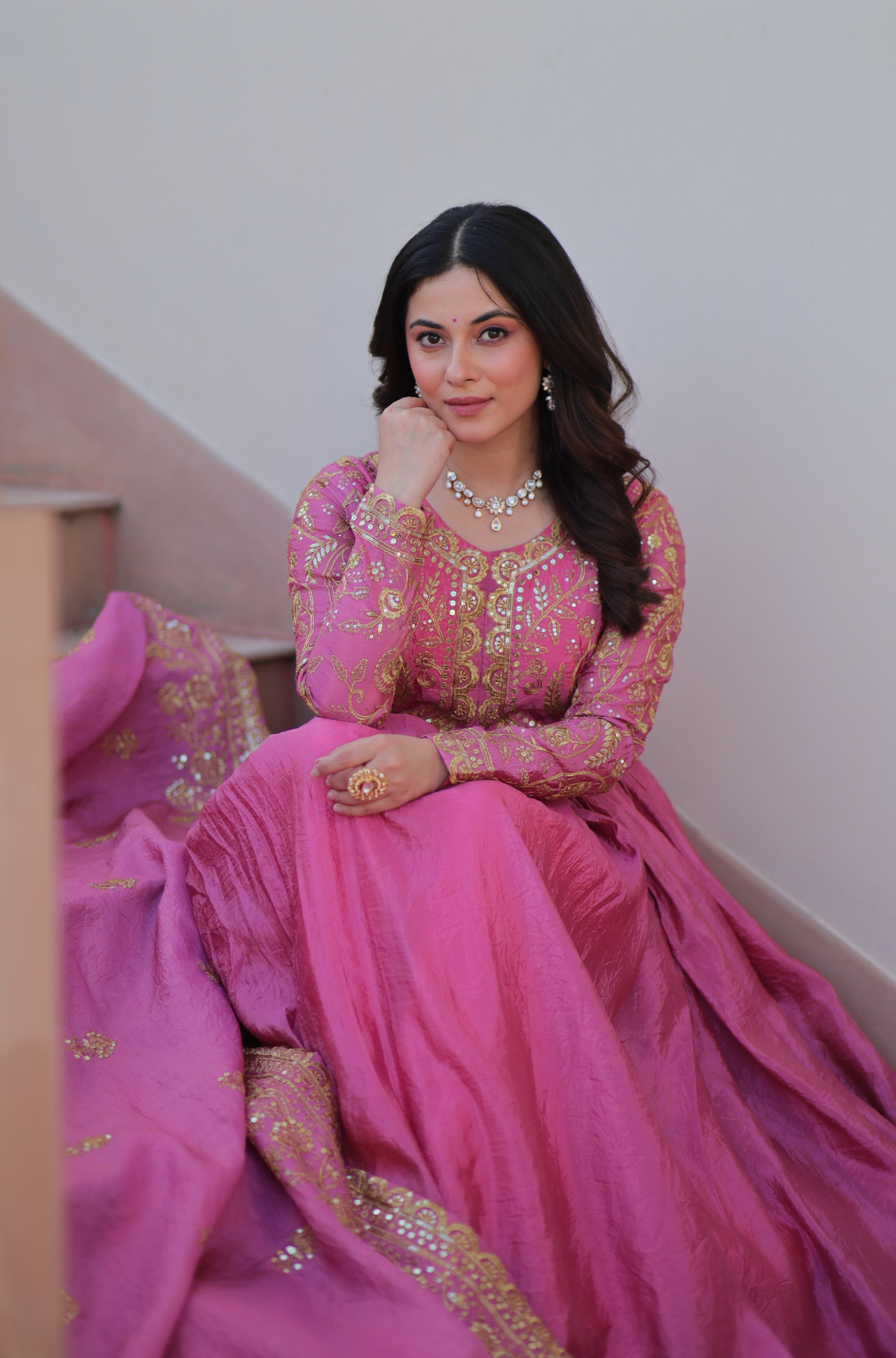 Women Embroidered Anarkali Gown with Dupatta