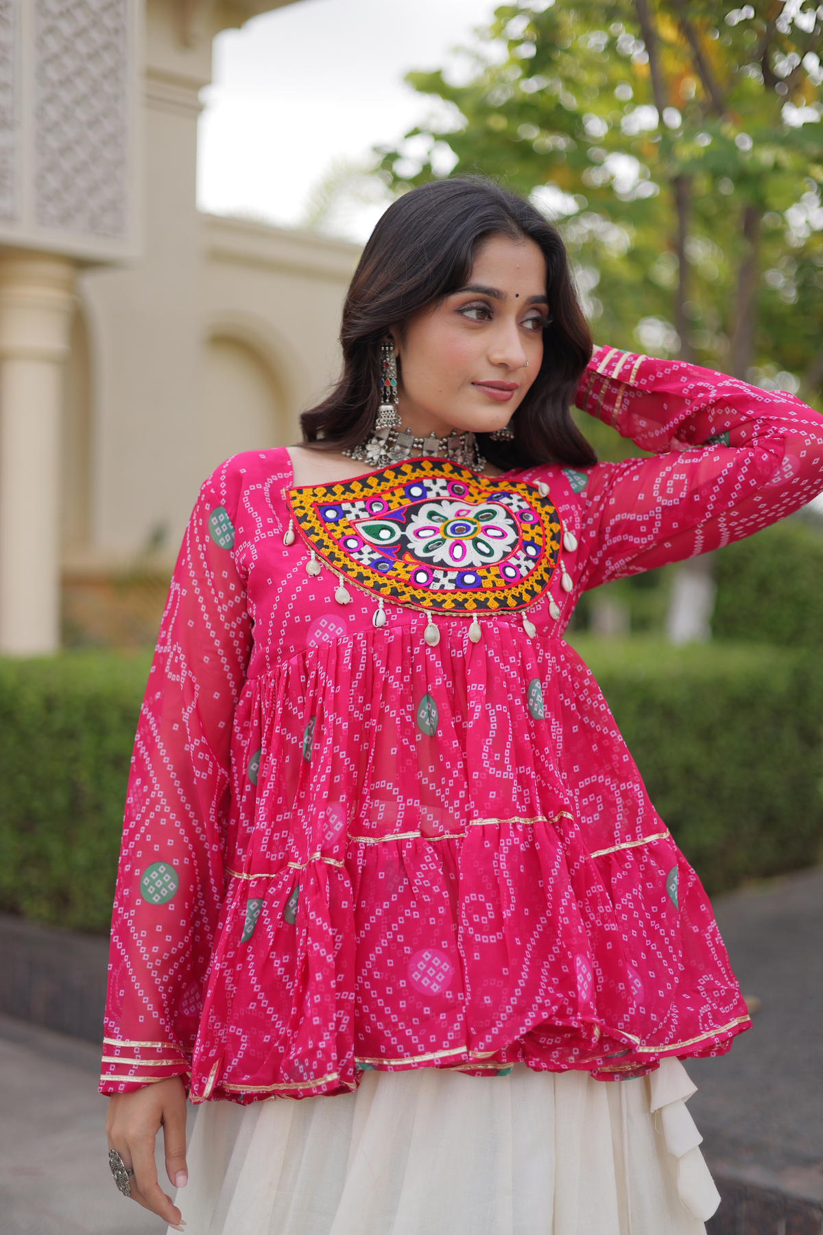 Designer Printed Anarkali Kurti with Embroidered Yoke & Flared Skirt