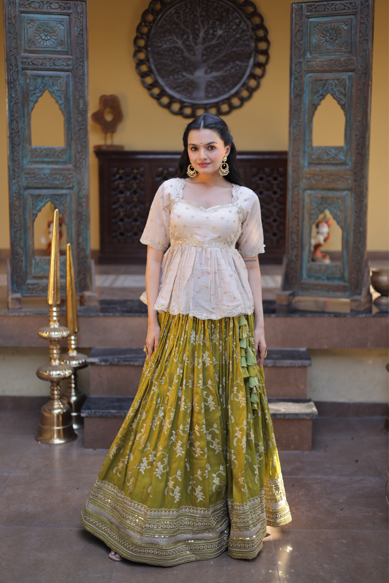 Women's Premium Peplum Top & Embroidered Lehenga Set