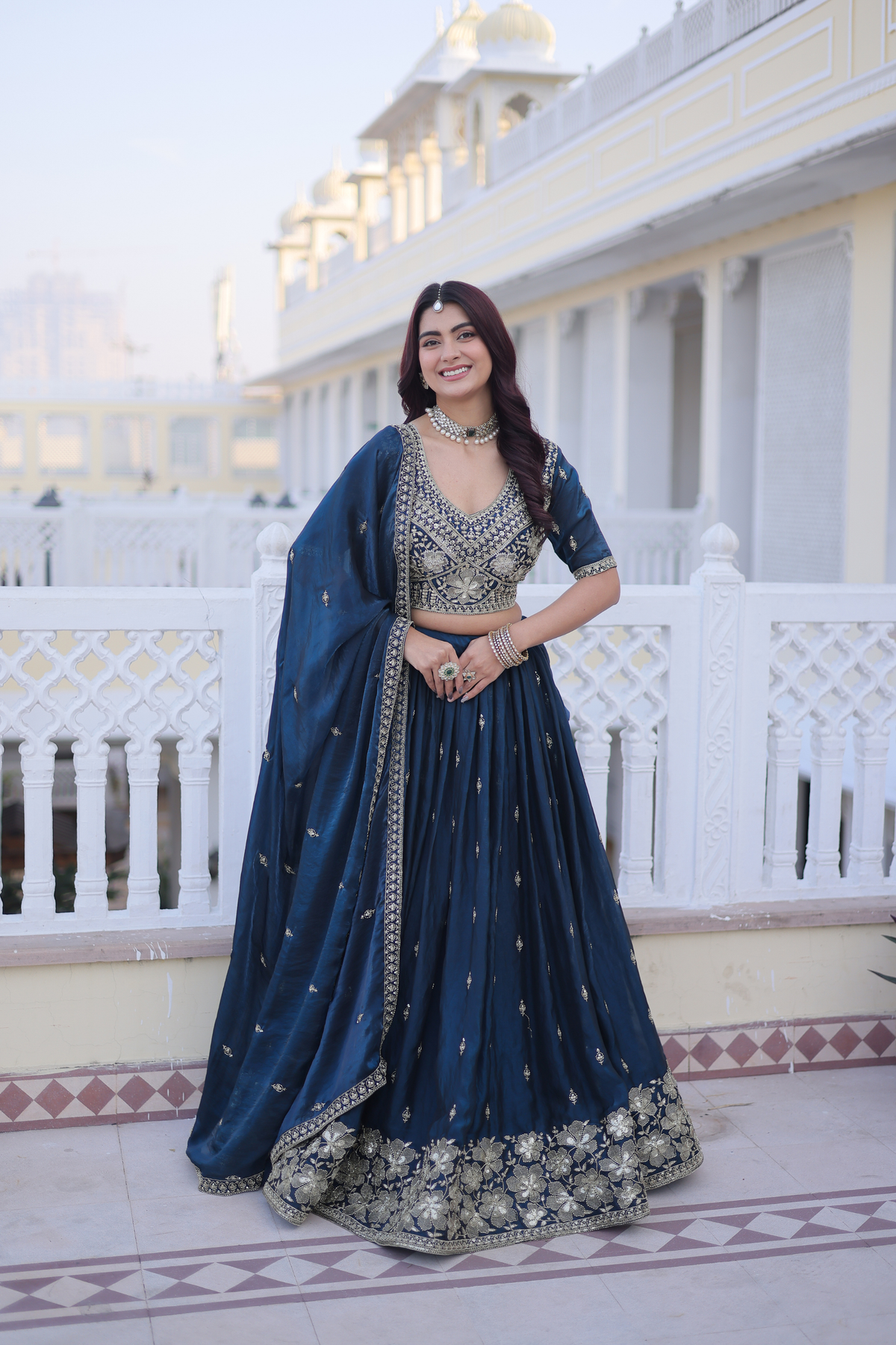 Premium Embroidered Lehenga Choli with Designer Dupatta & Floral Border Work
