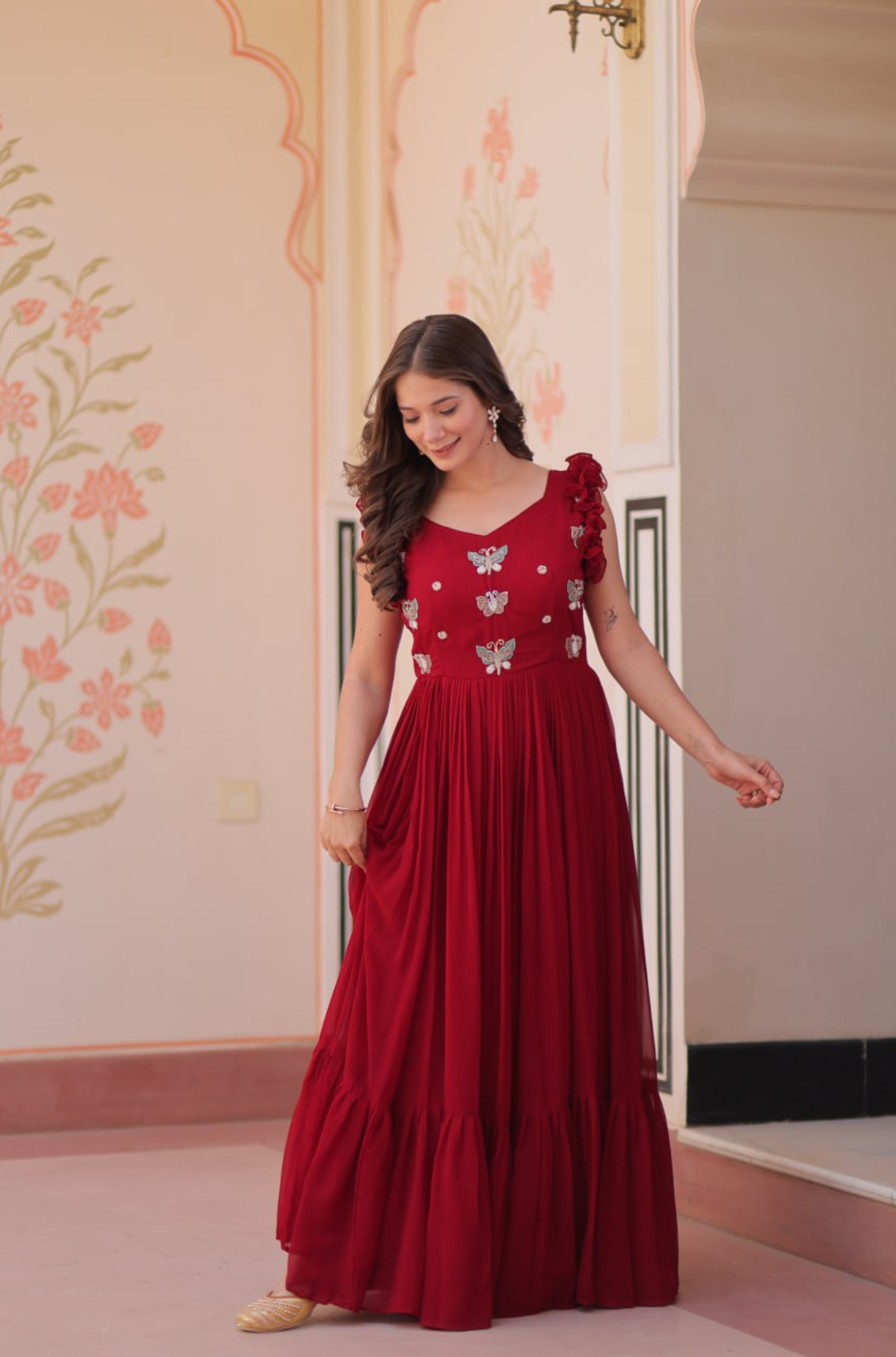 Women’s Elegant Butterfly Embroidered Anarkali Gown Dress