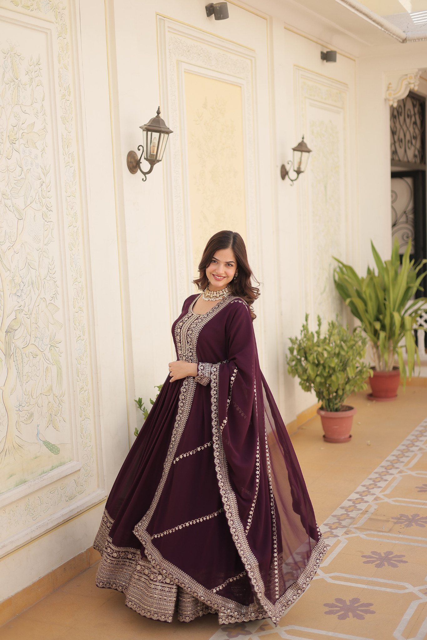 Women's Designer Embroidered Anarkali Gown with Dupatta