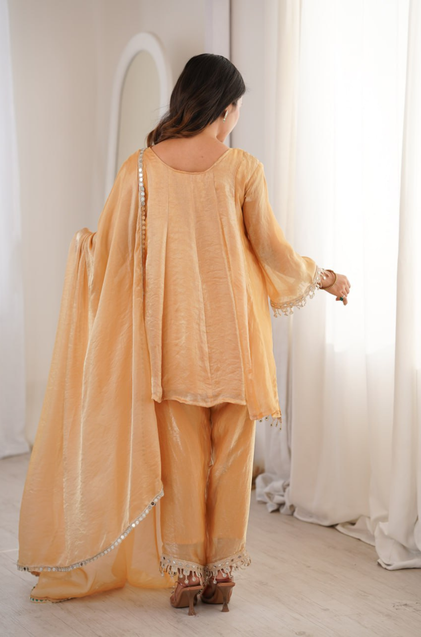 Women’s Mirror Work Kurta Pant Dupatta Set for Festive
