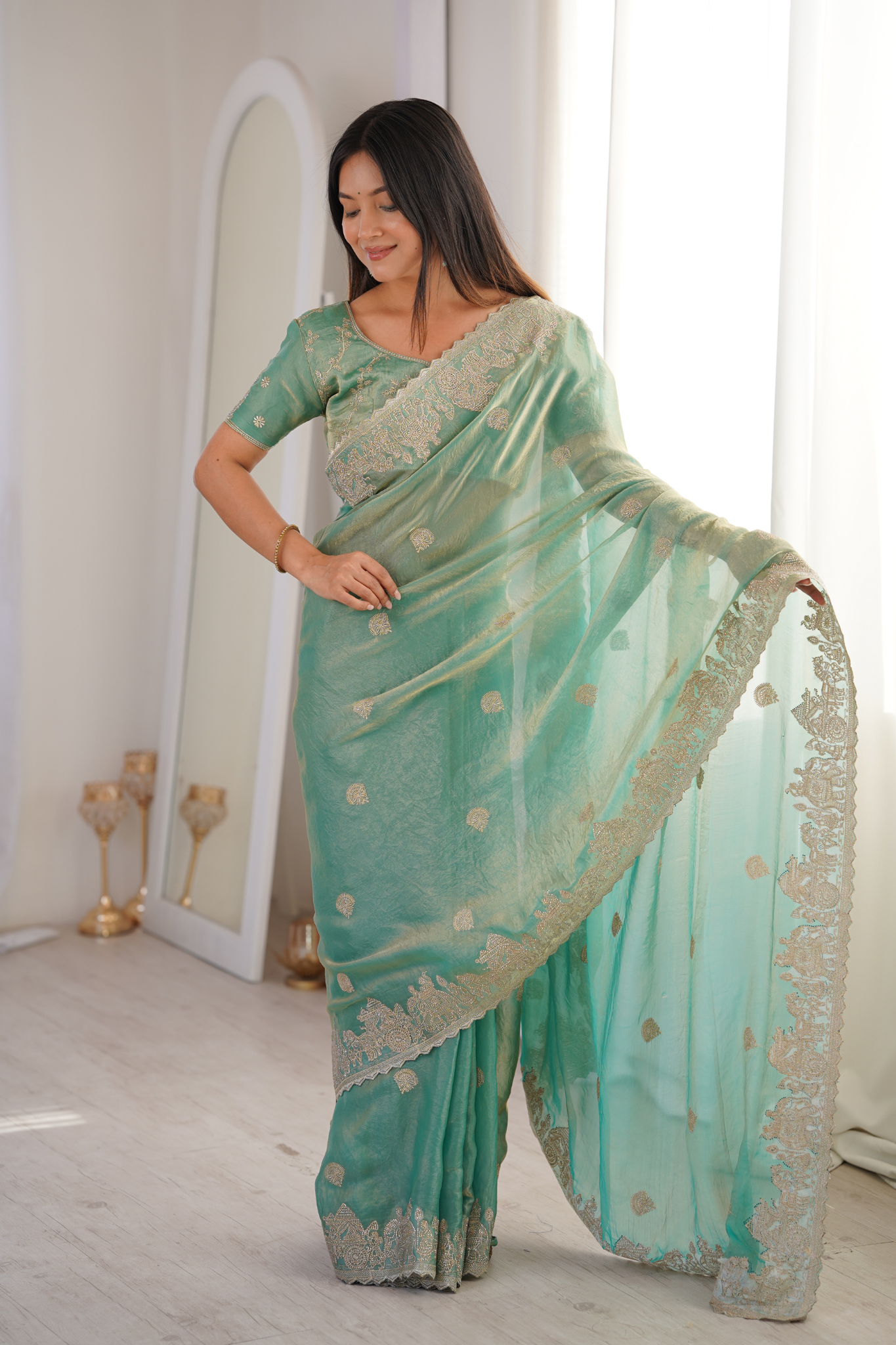 Women Designer Organza Saree with Heavy Embroidered Border