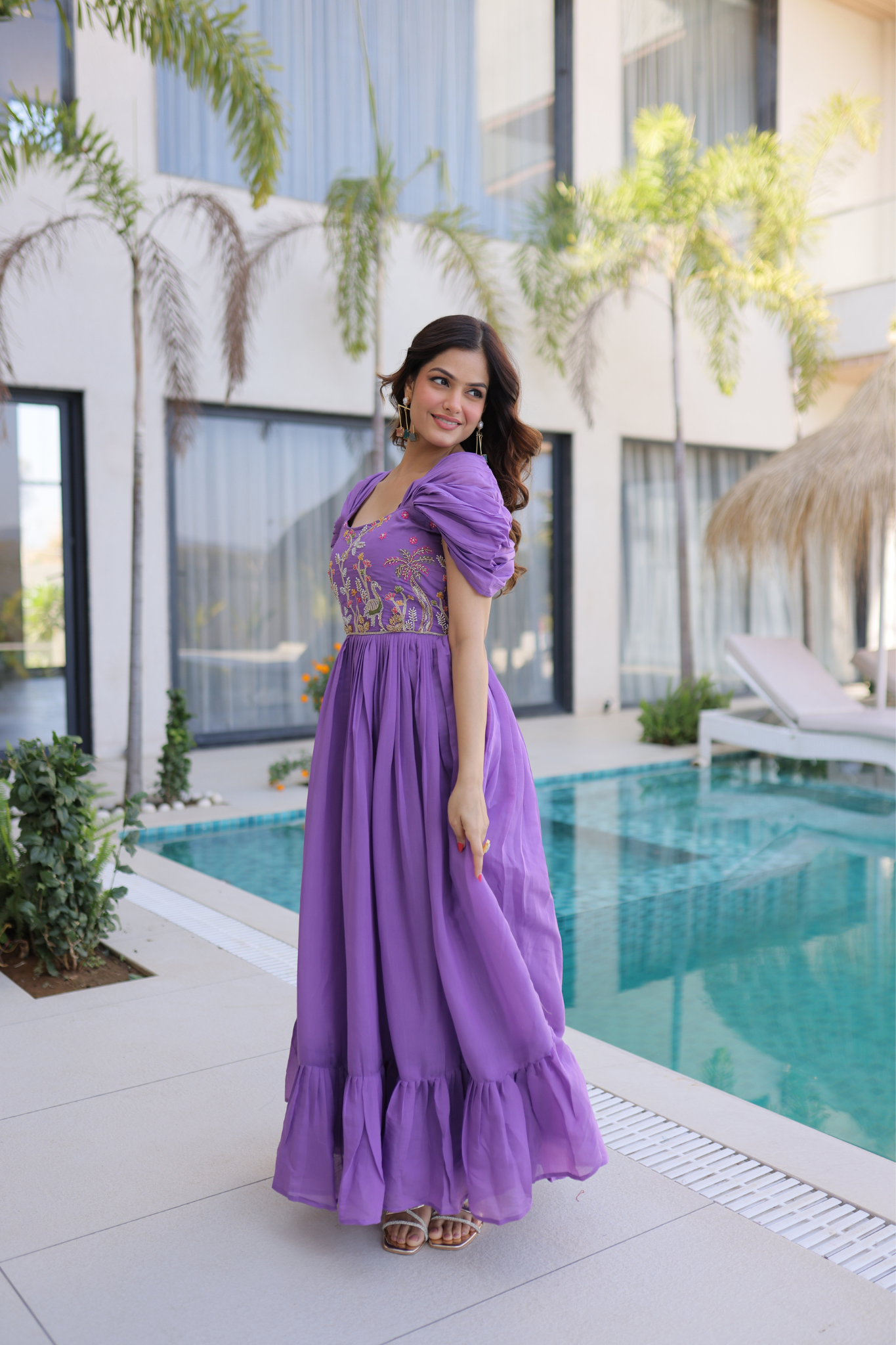 Women's Premium Embroidered Georgette Anarkali Gown with Flared Hem